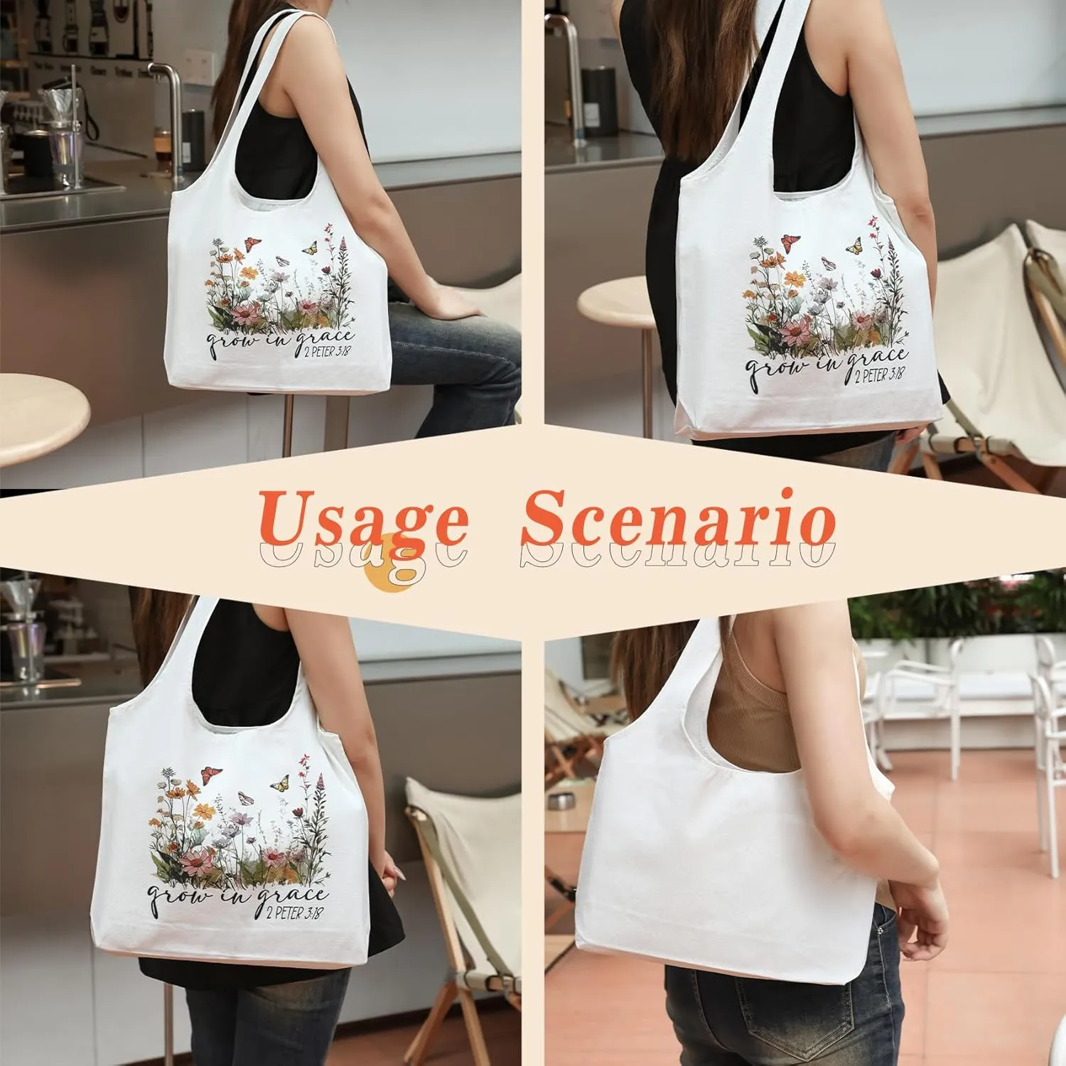 Aesthetic Canvas Tote Bag for Women Reusable Casual Shoulder Shopping Canvas Bag Set for Beach Work