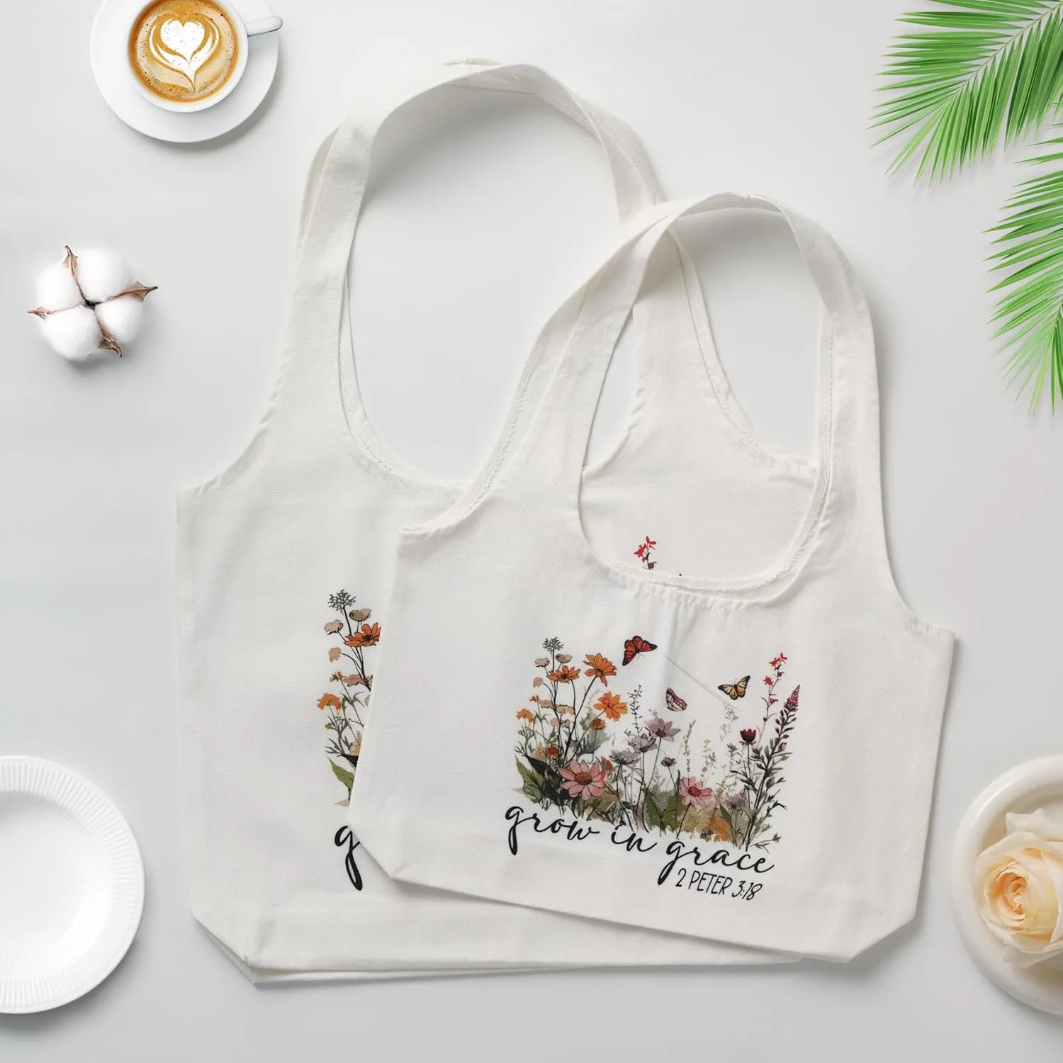 Aesthetic Canvas Tote Bag for Women Reusable Casual Shoulder Shopping Canvas Bag Set for Beach Work