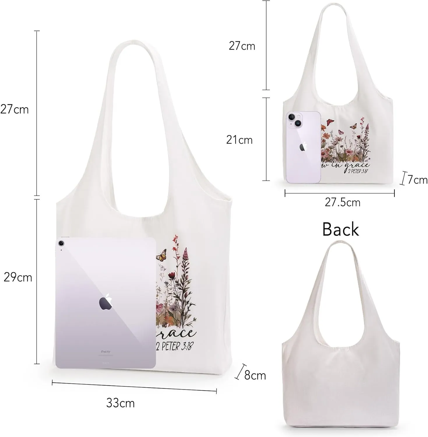 Aesthetic Canvas Tote Bag for Women Reusable Casual Shoulder Shopping Canvas Bag Set for Beach Work