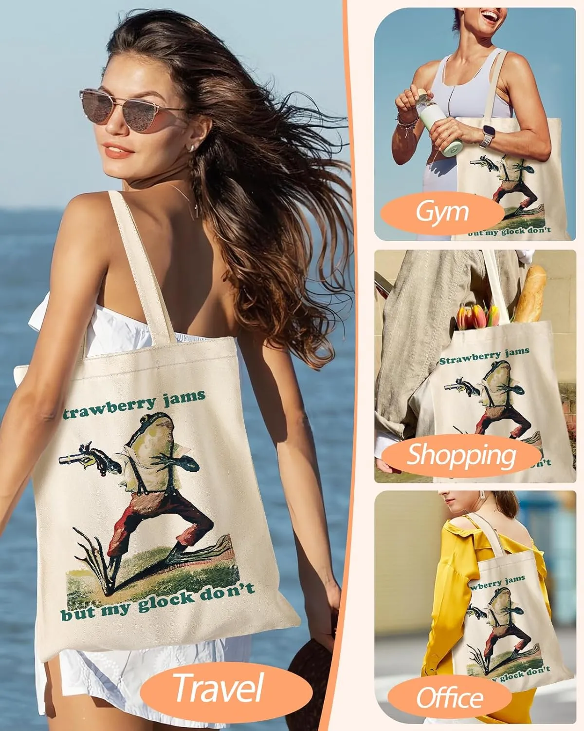 Aesthetic Canvas Tote Bag with Inner Pocket for Women, Cloth Cotton Totes Bag with Pattern for Shopping, Gym