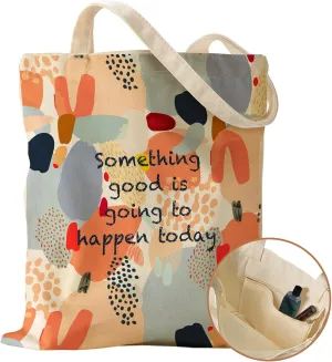 Aesthetic Canvas Tote Bag with Inner Pocket for Women, Cloth Cotton Totes Bag with Pattern for Shopping, Gym