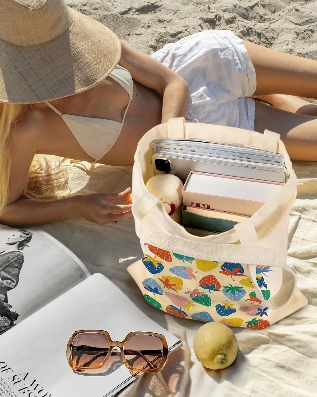 Aesthetic Canvas Tote Bag with Inner Pocket for Women, Cloth Cotton Totes Bag with Pattern for Shopping, Gym