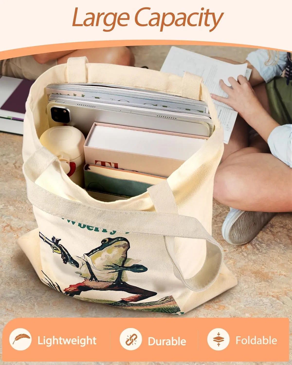 Aesthetic Canvas Tote Bag with Inner Pocket for Women, Cloth Cotton Totes Bag with Pattern for Shopping, Gym