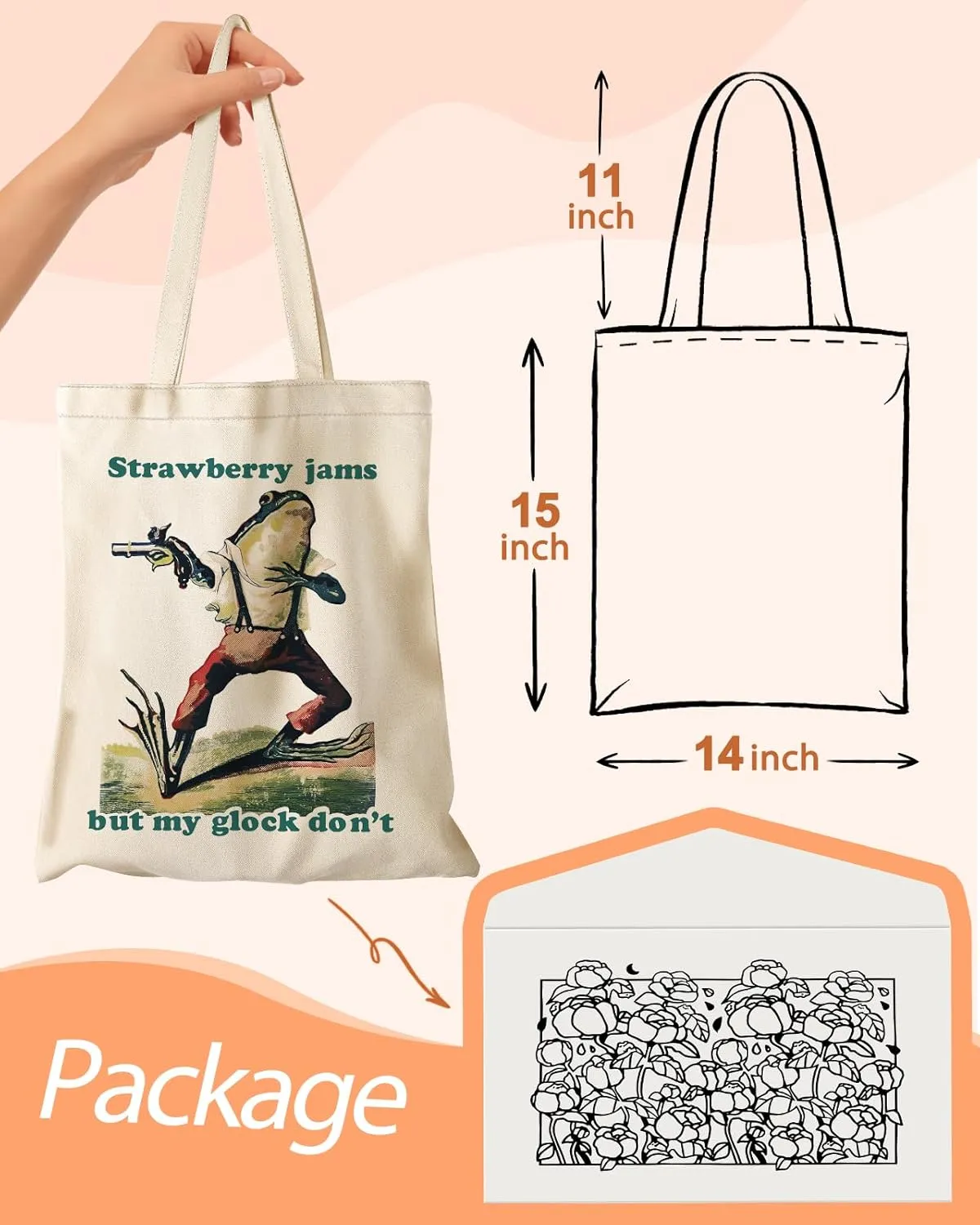 Aesthetic Canvas Tote Bag with Inner Pocket for Women, Cloth Cotton Totes Bag with Pattern for Shopping, Gym