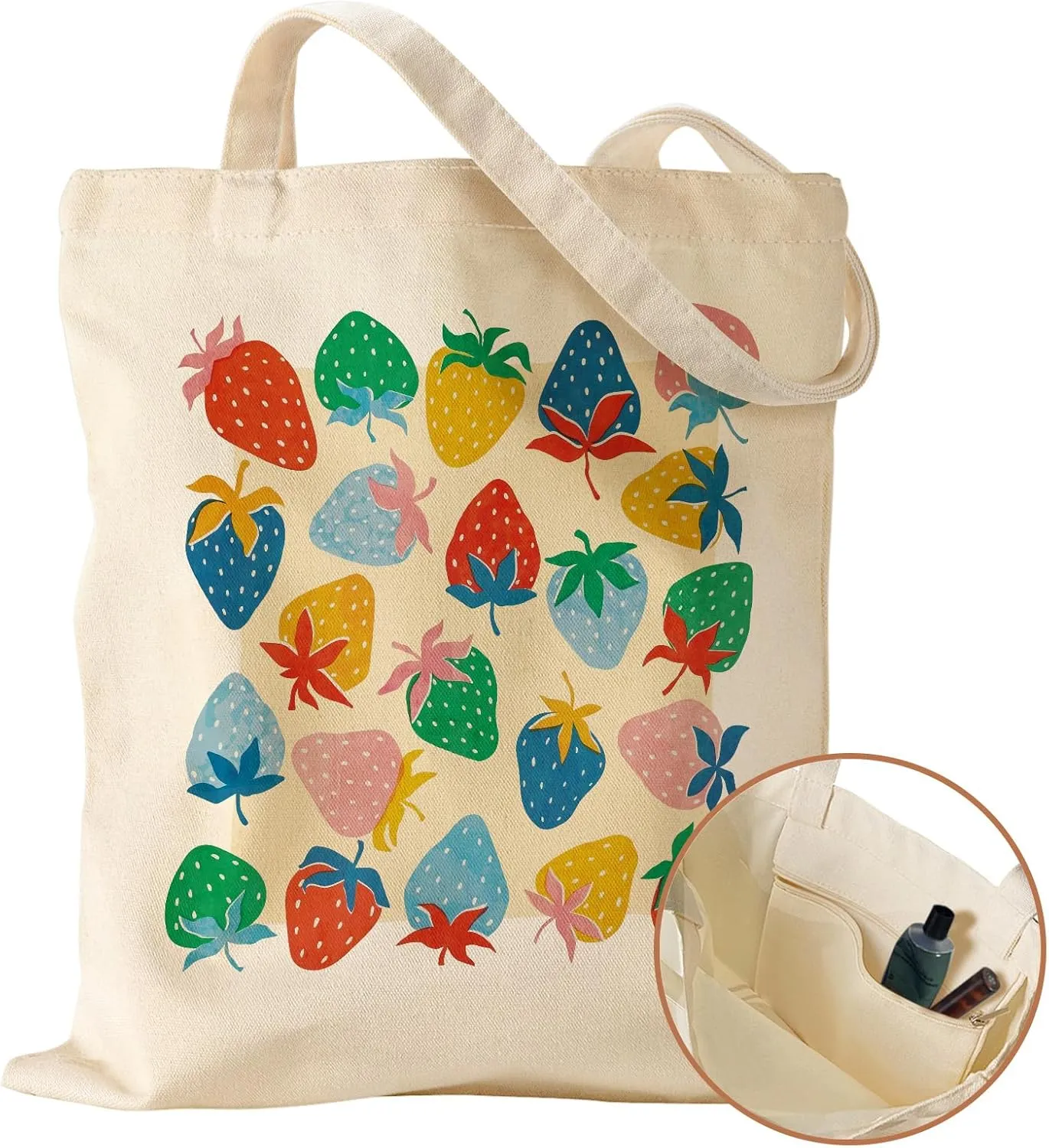 Aesthetic Canvas Tote Bag with Inner Pocket for Women, Cloth Cotton Totes Bag with Pattern for Shopping, Gym