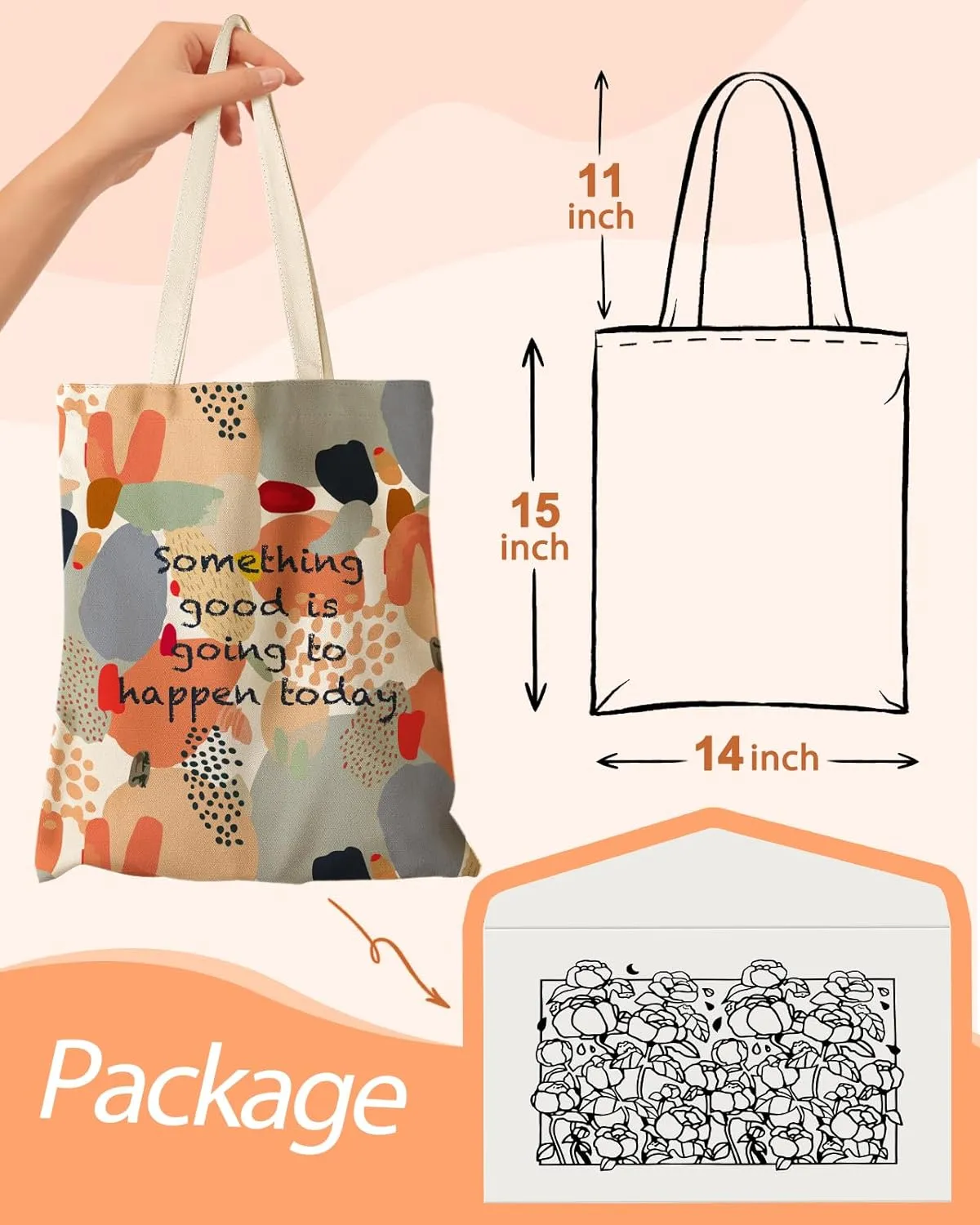 Aesthetic Canvas Tote Bag with Inner Pocket for Women, Cloth Cotton Totes Bag with Pattern for Shopping, Gym