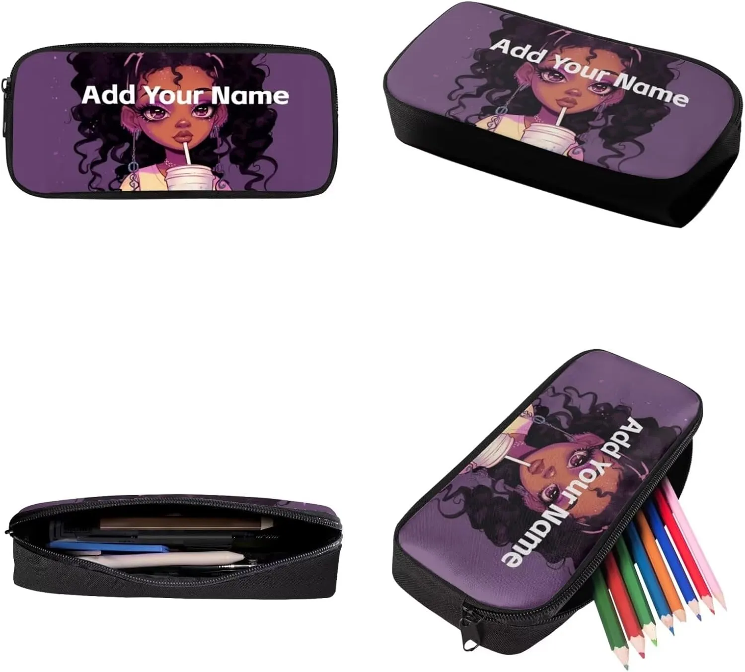 Afro Black Girls Backpack with Lunch Box Custom Name African Girl Backpack for Kids 8-12/10-12 School Bag and Lunch Bag Pencil Case,Elementary Student Bookbag 5Th Grade/4Th Grade