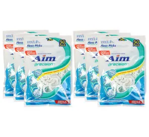 Aim Precision Floss Picks Waxed Flouridex Total 300 Count, Thread Simple Effective (6 Pack)
