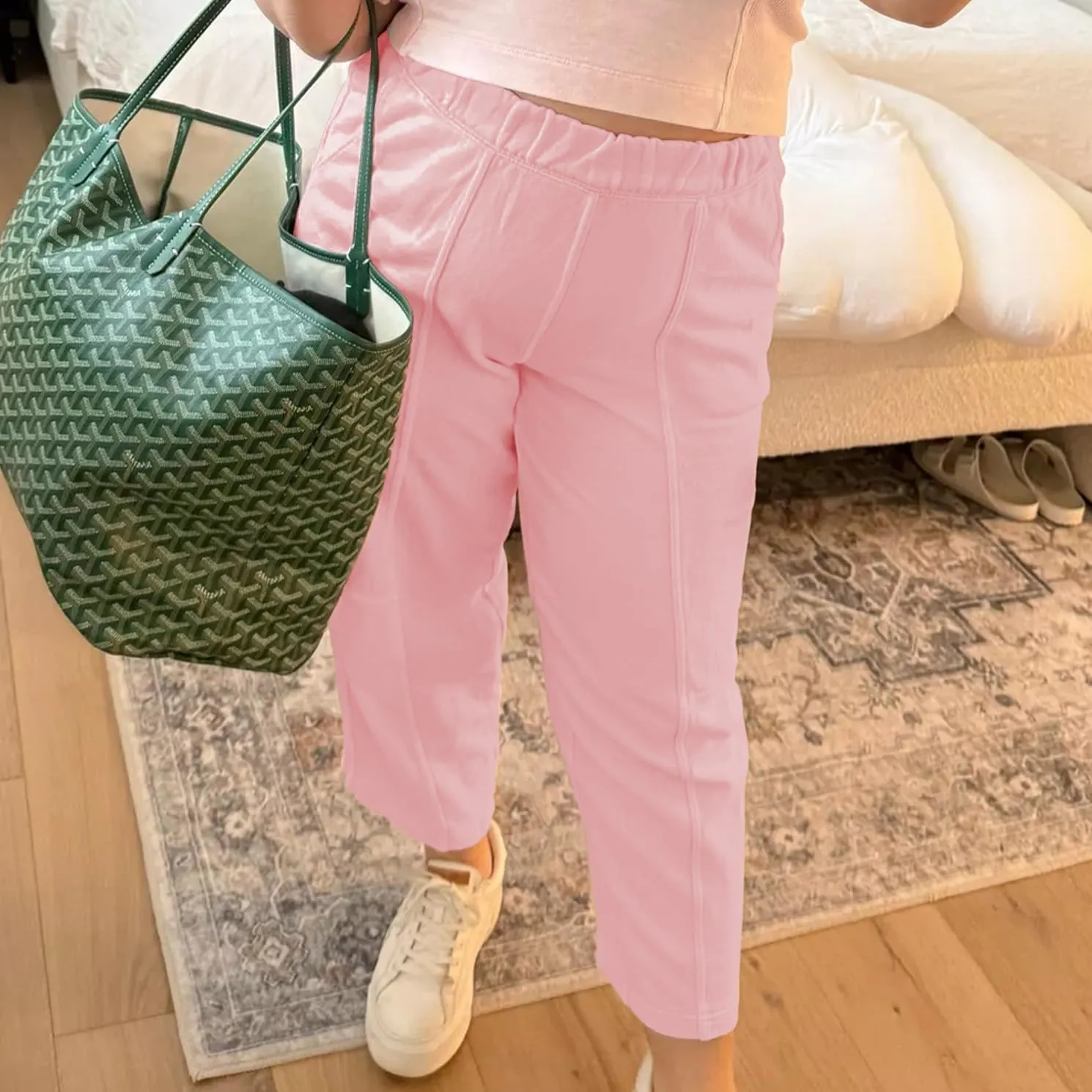 Ainangua Womens Baggy Barrel Wide Leg Sweatpants Casual Mid Rise Elastic Waisted Palazzo Harem Pants with Pockets