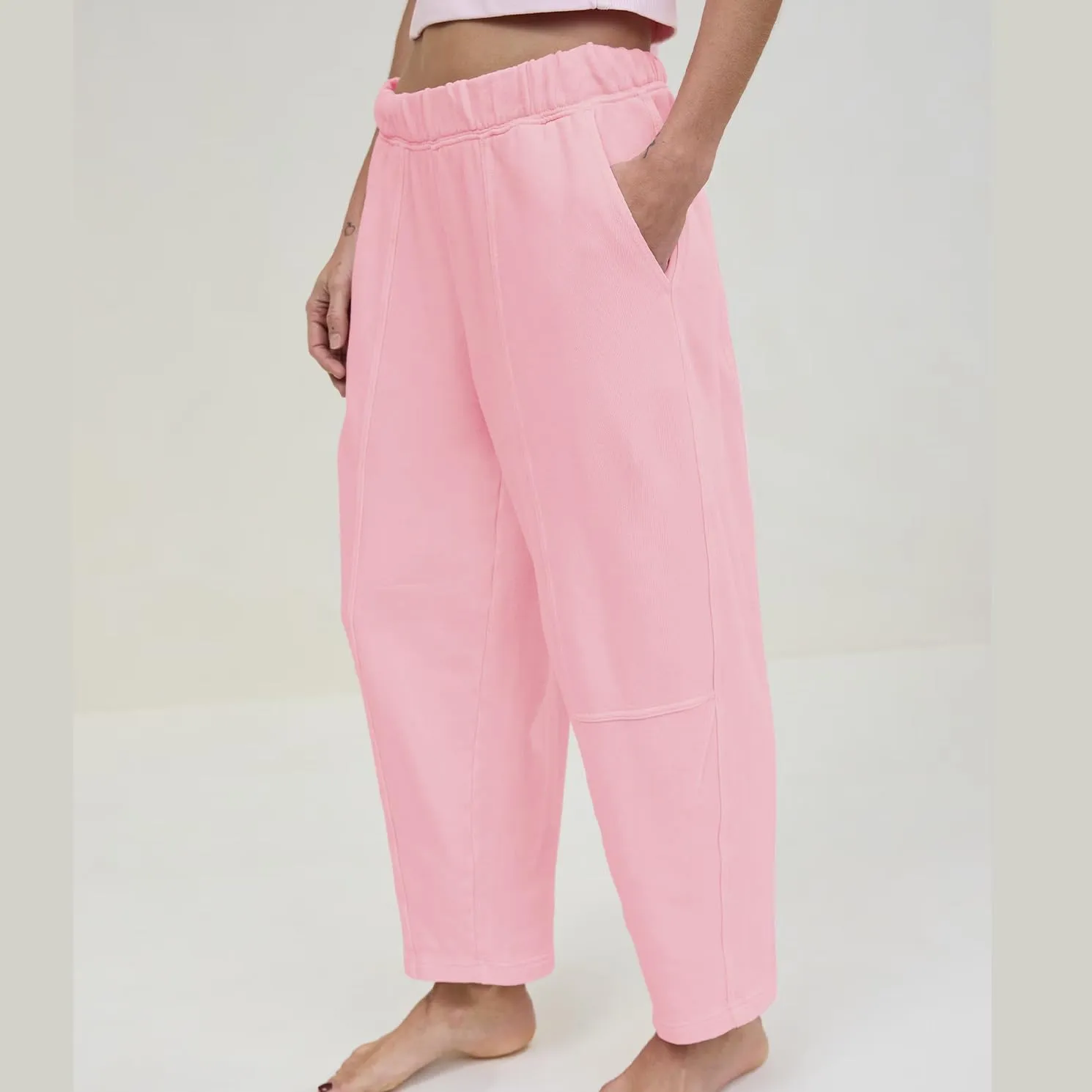Ainangua Womens Baggy Barrel Wide Leg Sweatpants Casual Mid Rise Elastic Waisted Palazzo Harem Pants with Pockets