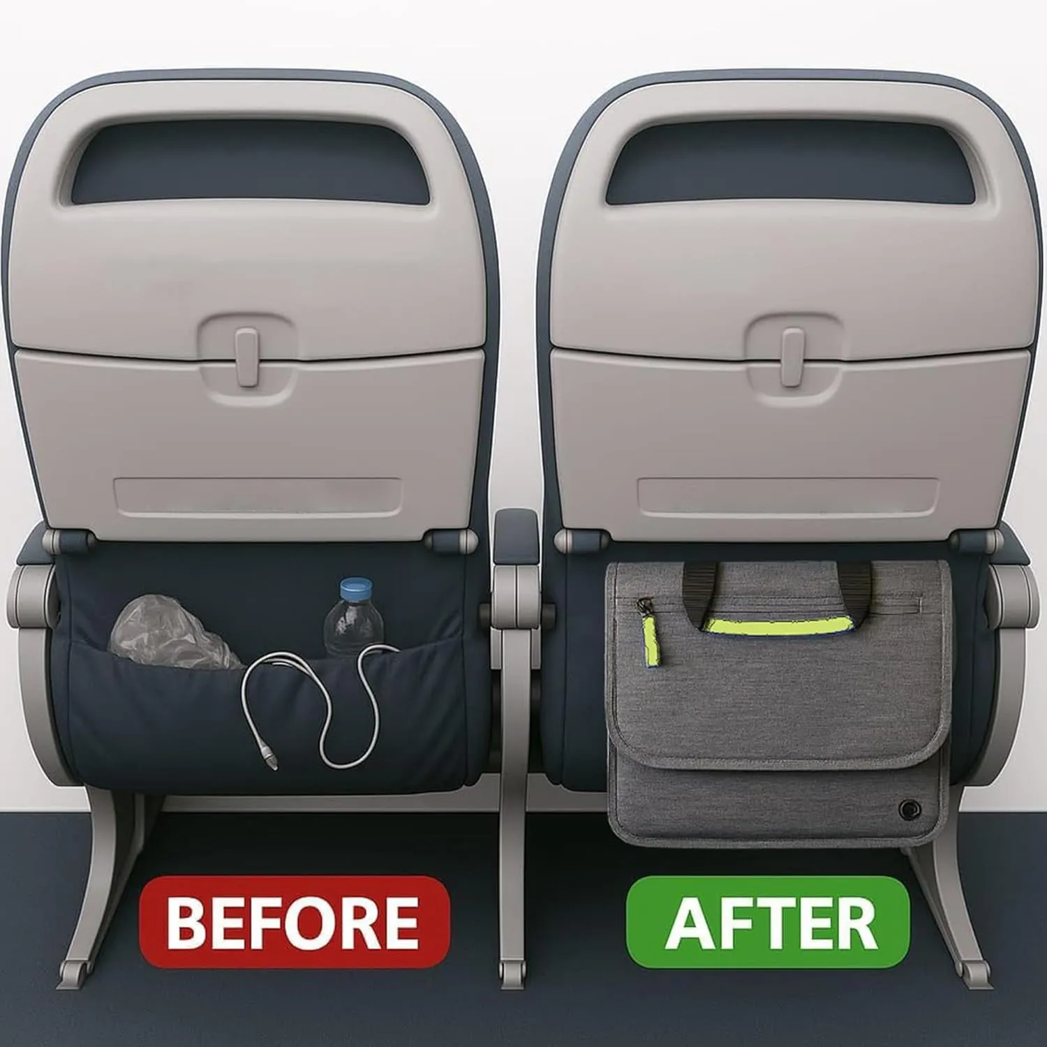 Airplane Pocket Organizer | Tray Table Cover | In Flight Seat Back Organizer Bag | Commuter Essential Travel Bag | Media Pouch For Flying | Travel Gift | Attaches To Luggage