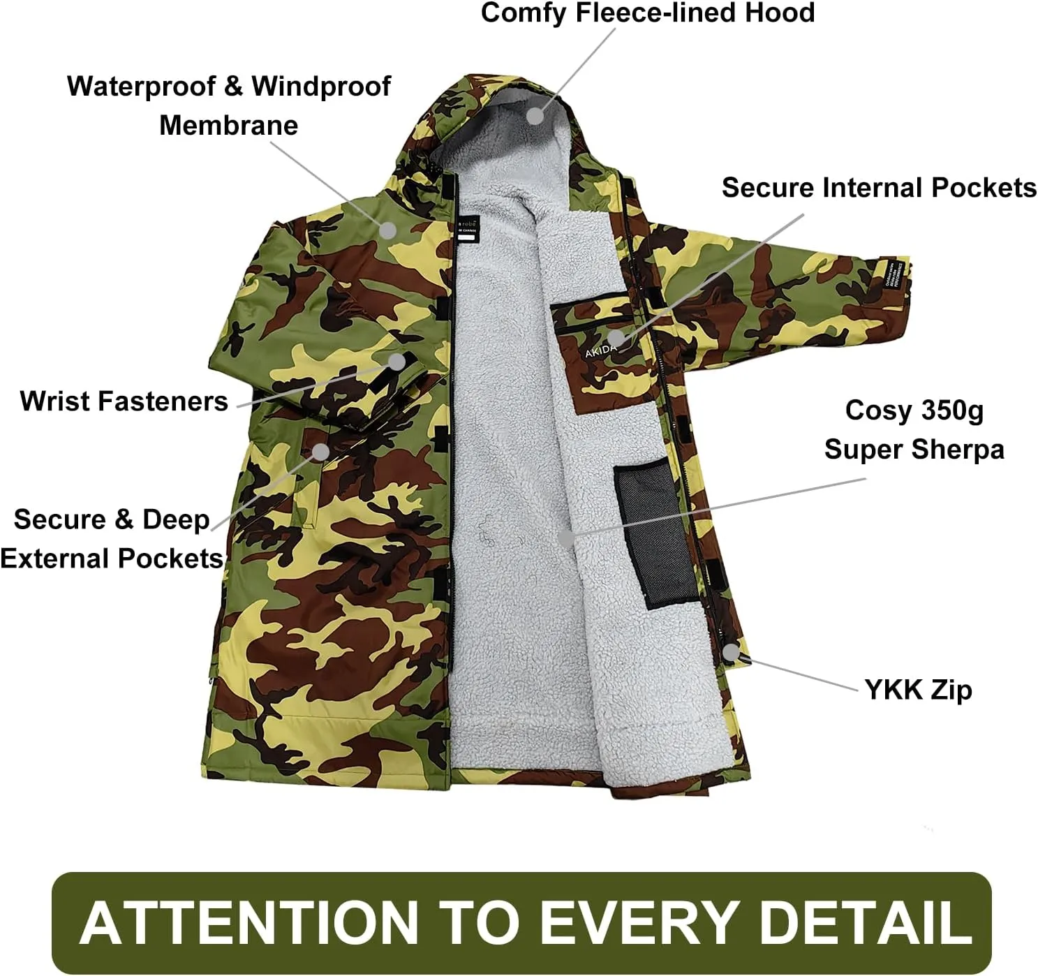 Akida Oversized Changing Robe/Swim Parka,Waterproof Surf Poncho Warm Coat Jacket,Quick Dry Wetsuit Changing Towel.
