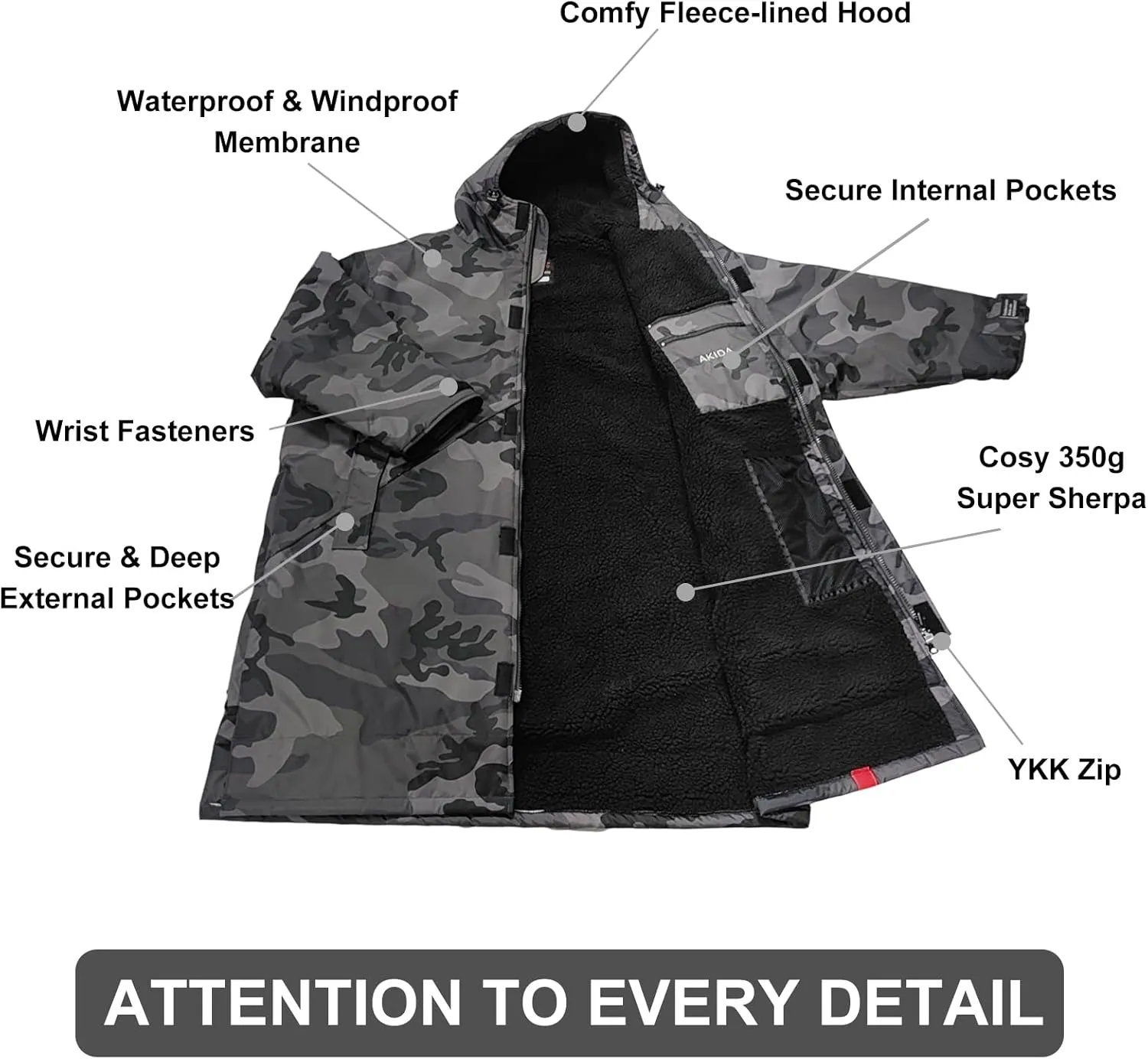 Akida Oversized Changing Robe/Swim Parka,Waterproof Surf Poncho Warm Coat Jacket,Quick Dry Wetsuit Changing Towel.