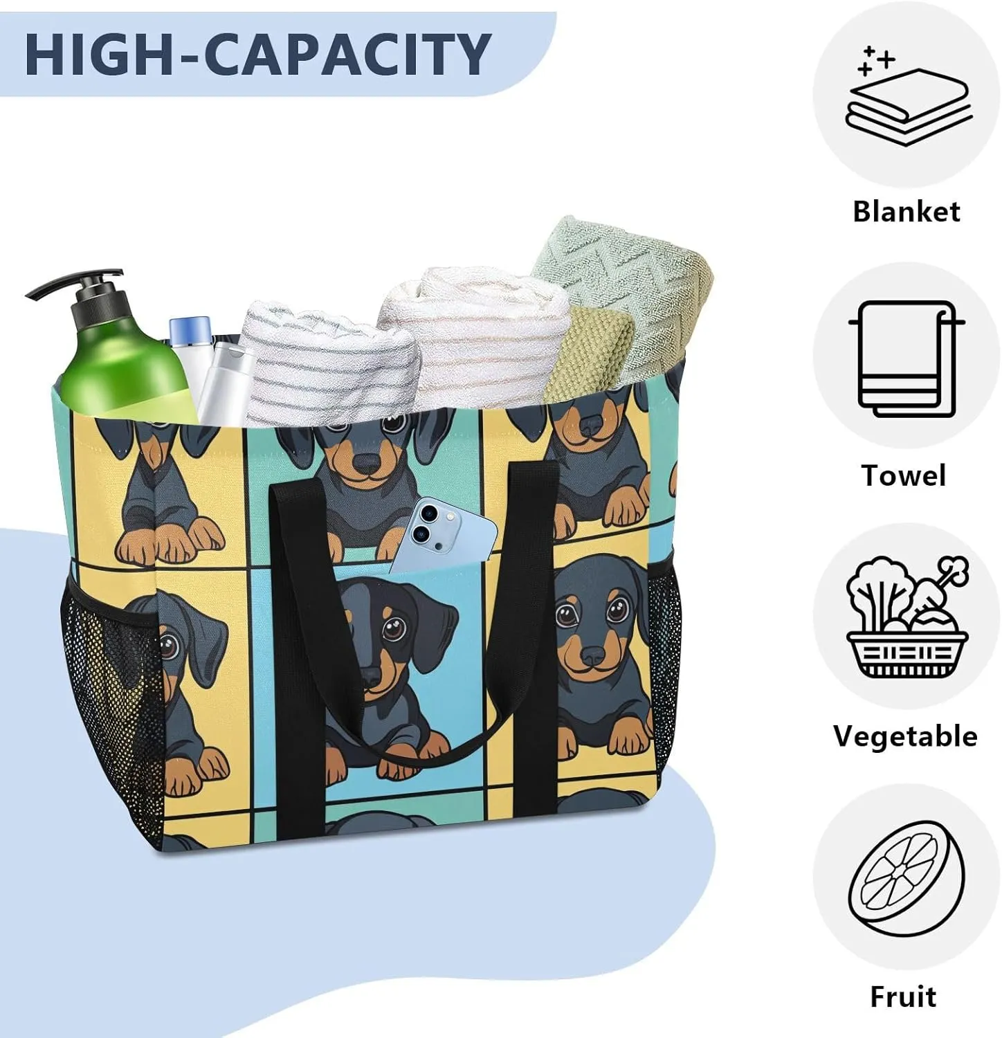 ALAZA Cute Funny Dogs Waterproof Beach Tote Bags