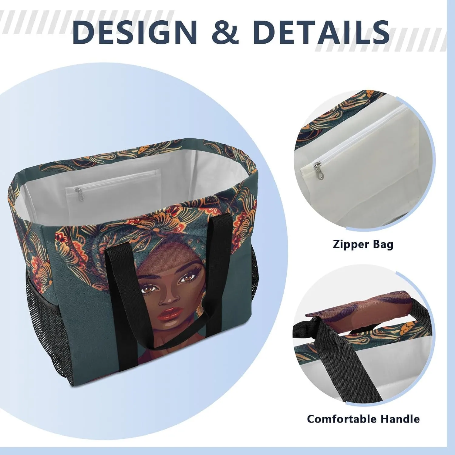 ALAZA Ethnic African Woman Waterproof Beach Tote Bags