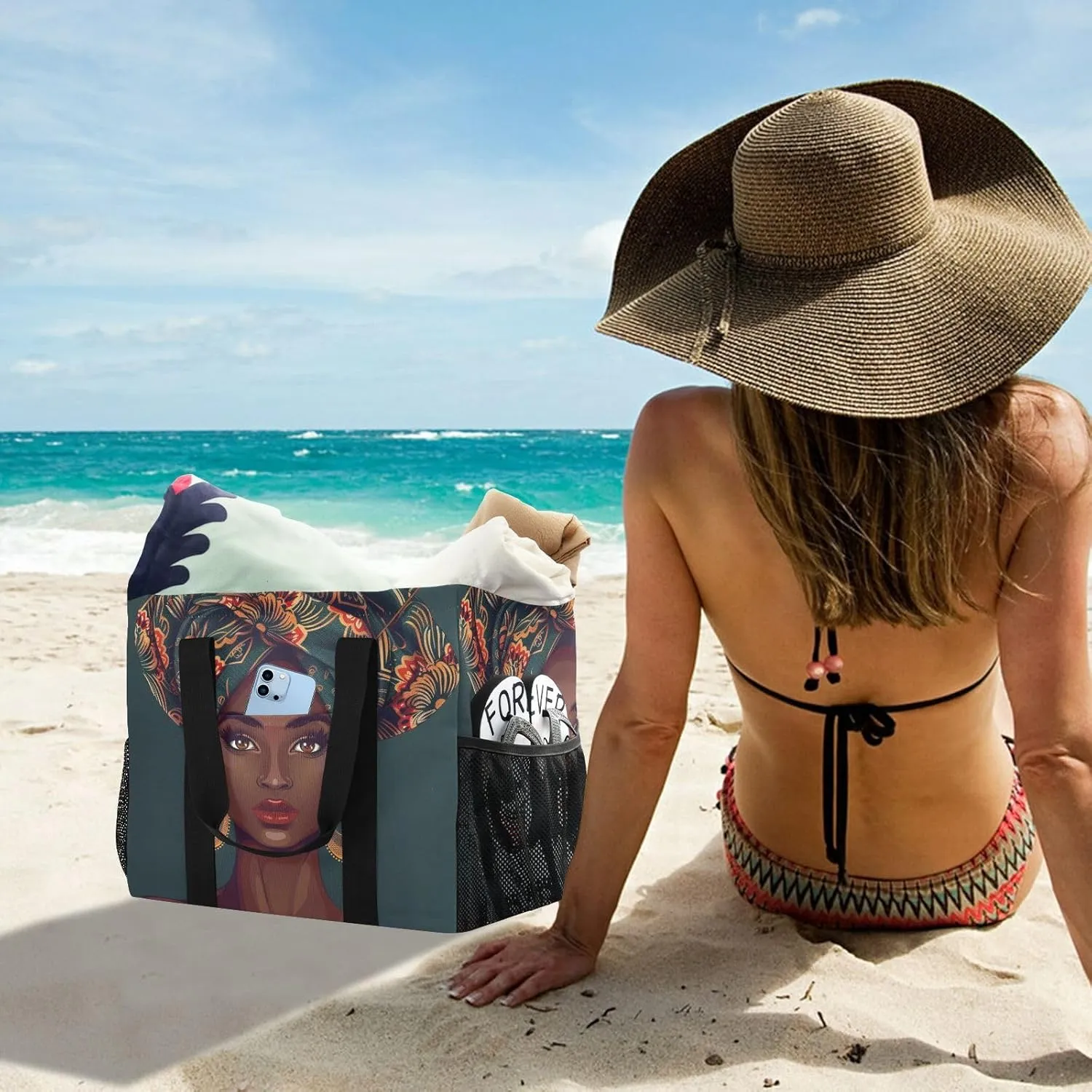 ALAZA Ethnic African Woman Waterproof Beach Tote Bags