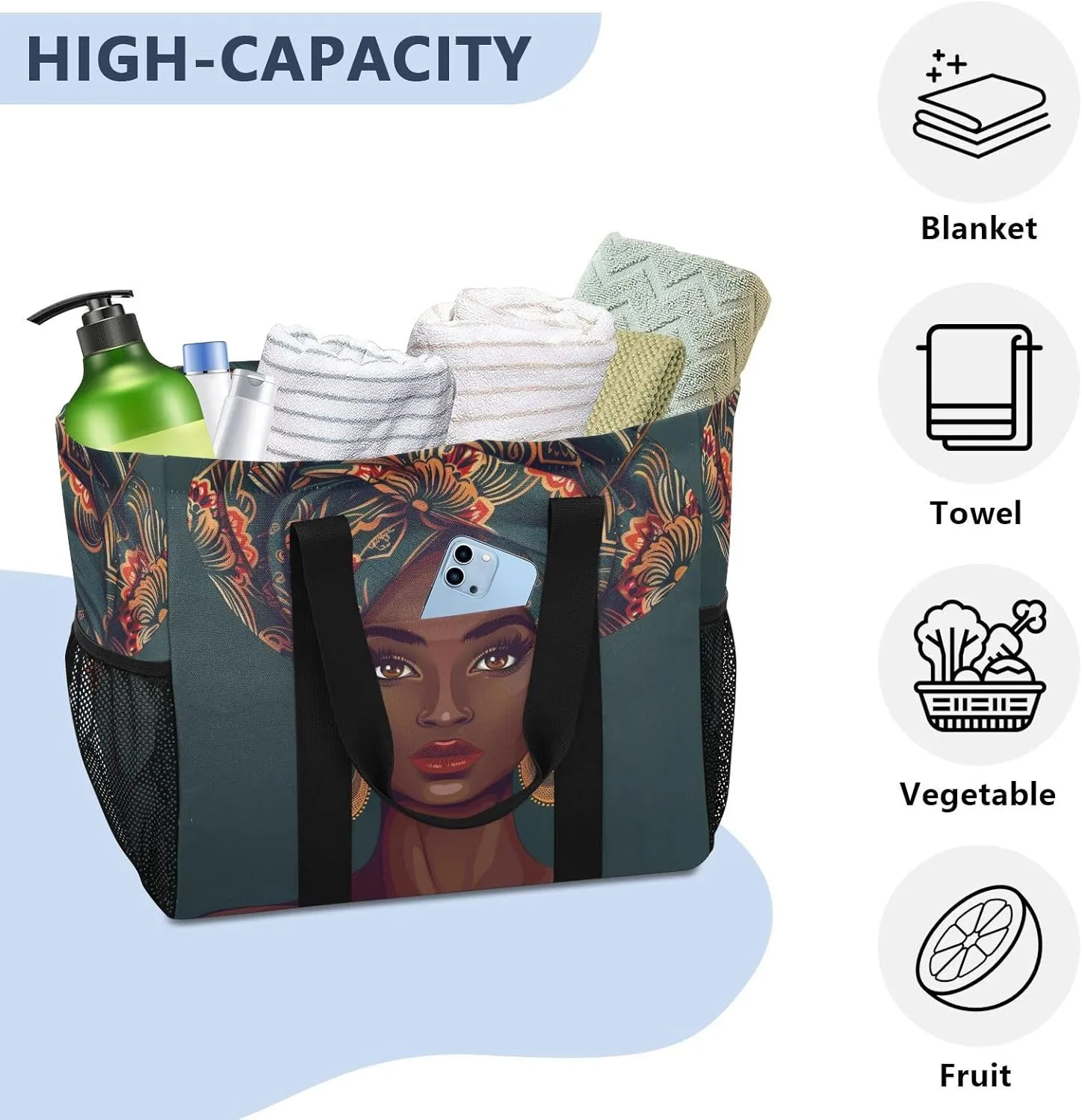 ALAZA Ethnic African Woman Waterproof Beach Tote Bags