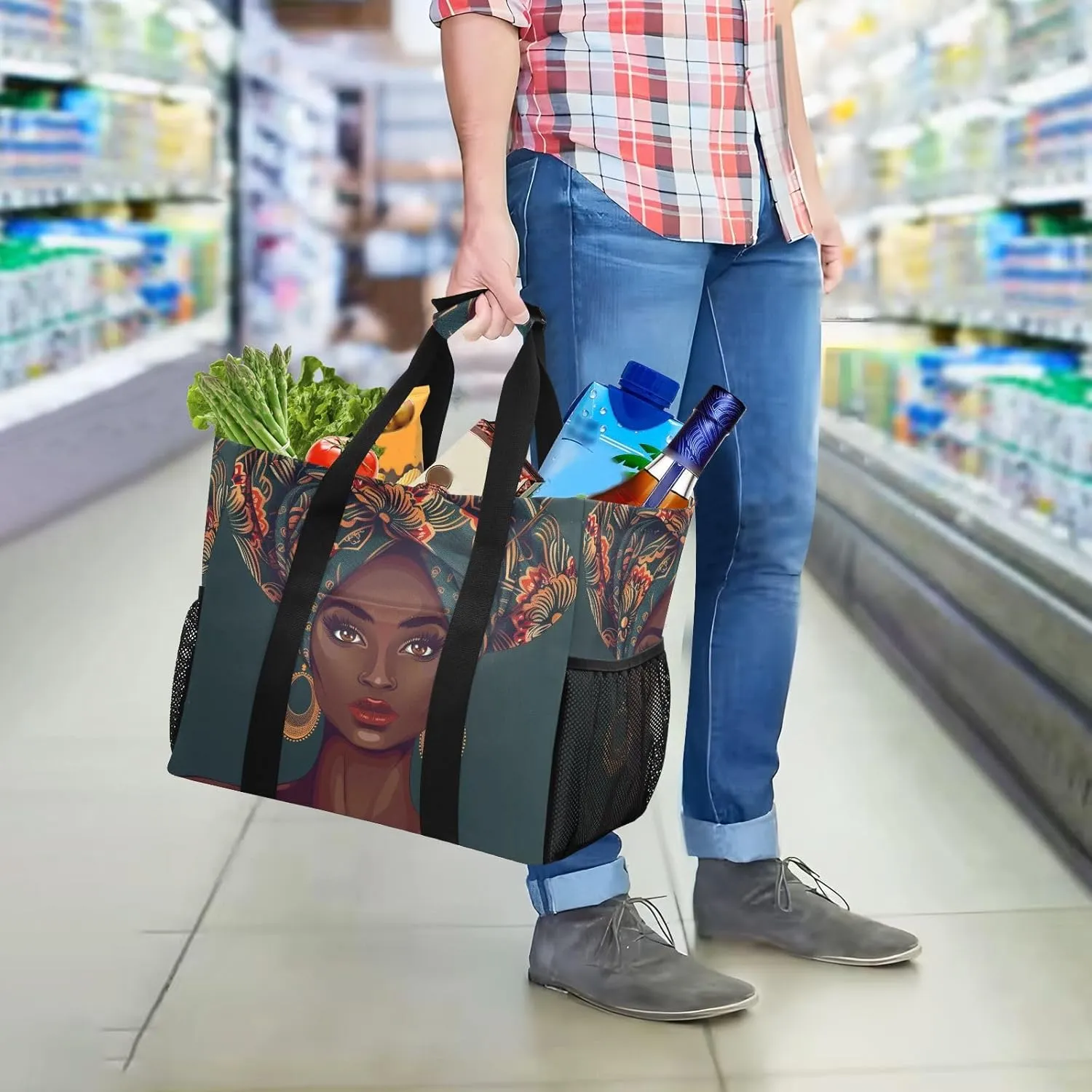 ALAZA Ethnic African Woman Waterproof Beach Tote Bags