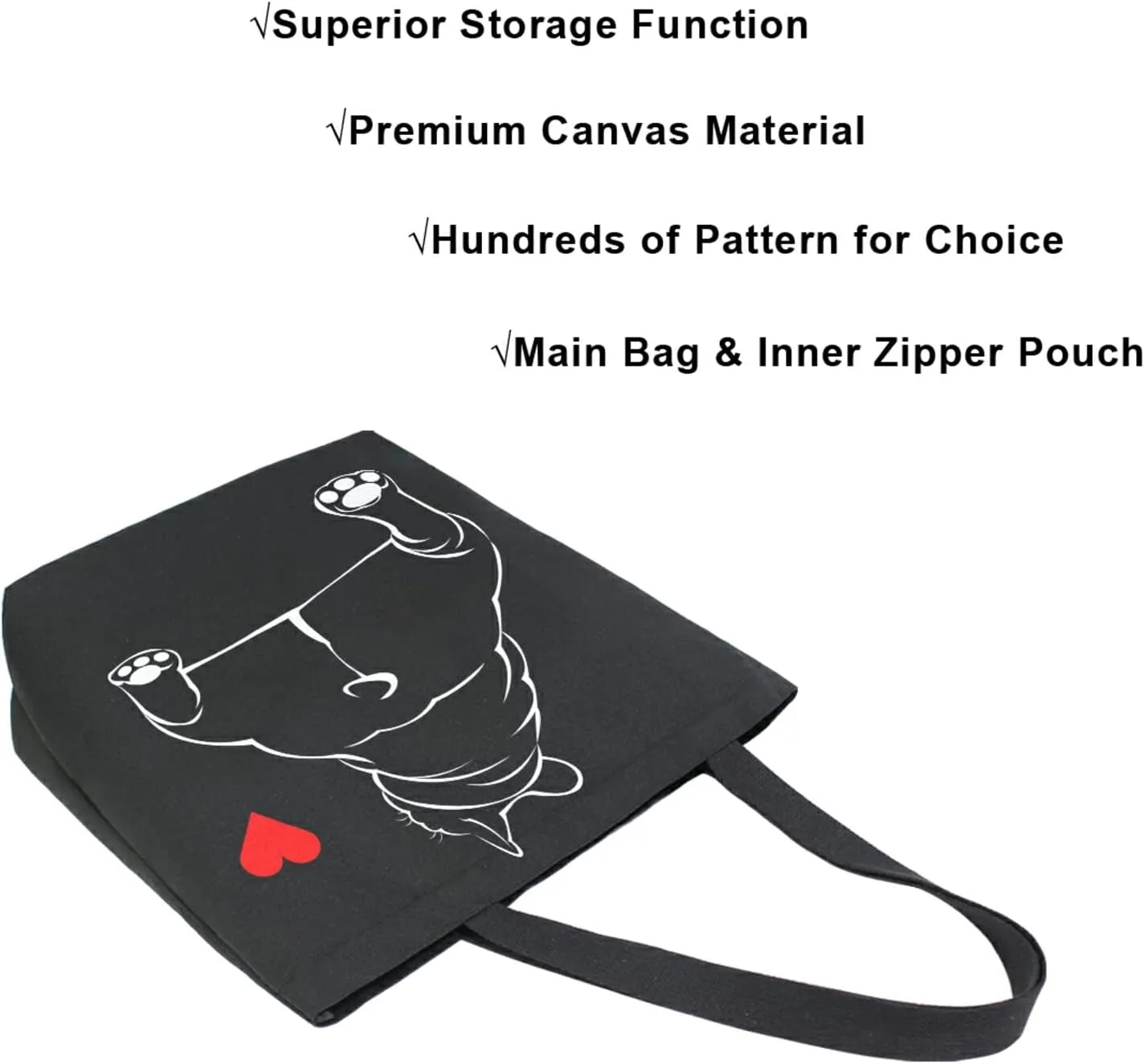ALAZA Funny Bulldog Puppy Dog French Large Canvas Tote Bag Reusable Grocery Shopping Bag with Handles, Heavy Duty, Washable