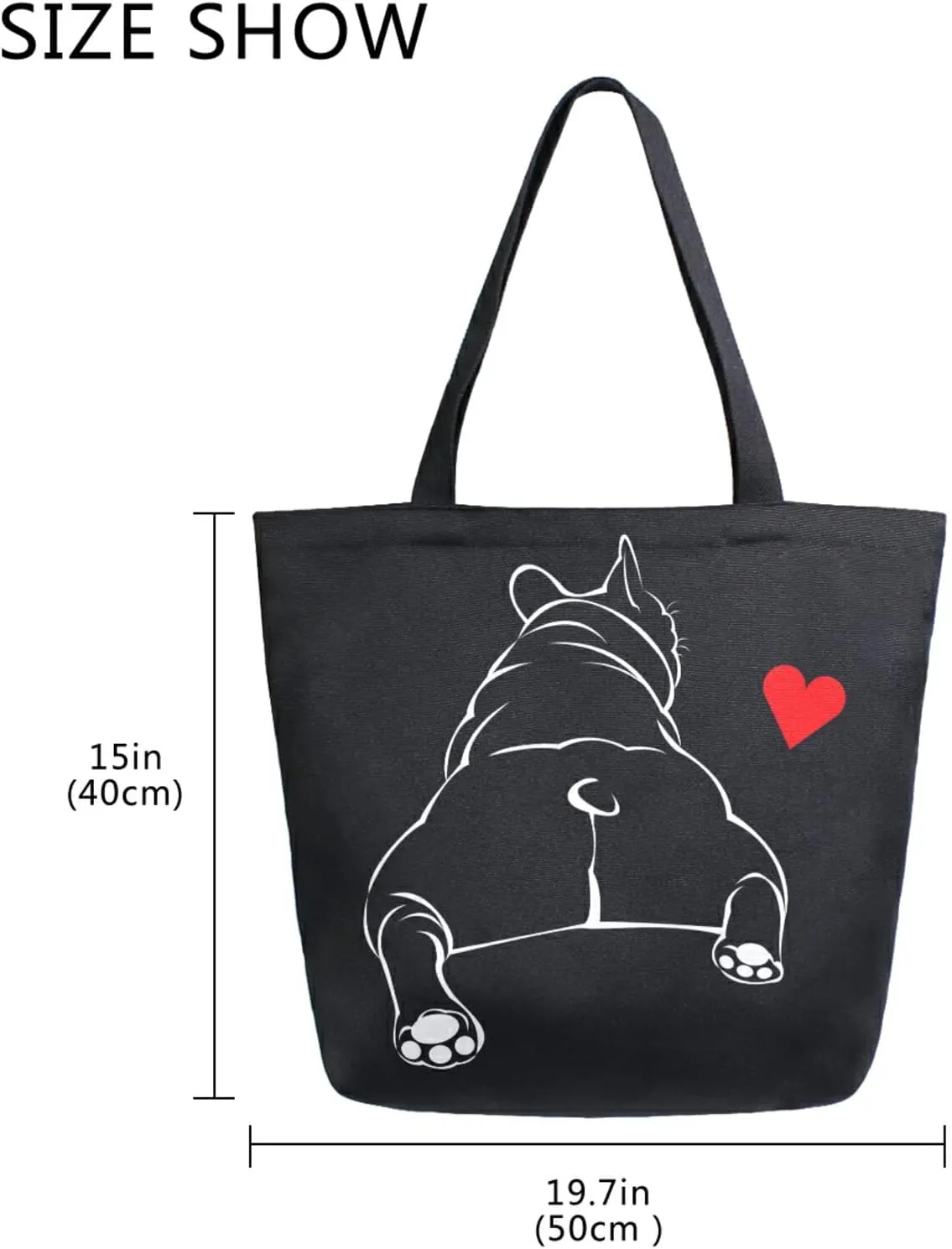 ALAZA Funny Bulldog Puppy Dog French Large Canvas Tote Bag Reusable Grocery Shopping Bag with Handles, Heavy Duty, Washable