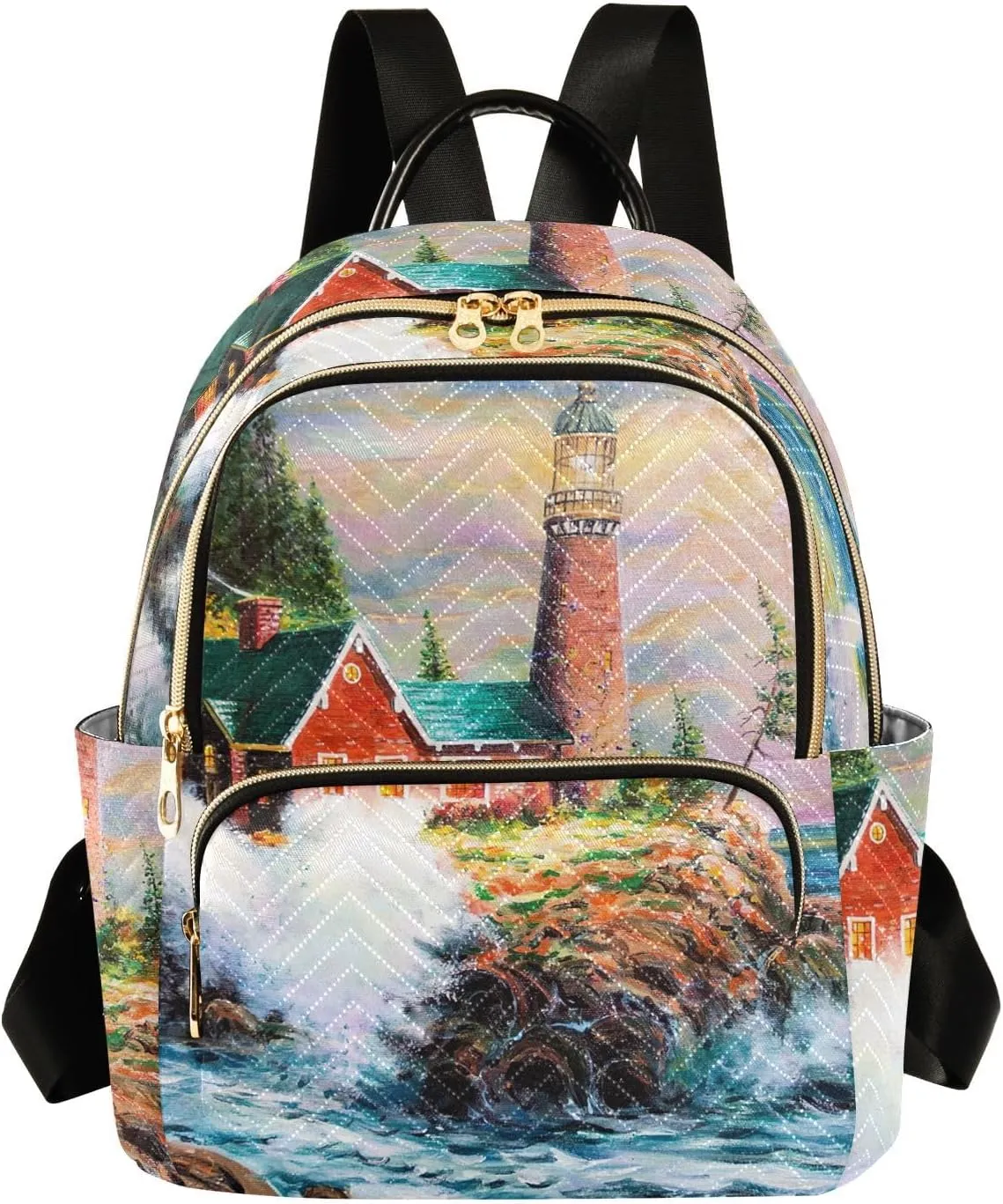 ALAZA Lighthouse on The Seashore Women’s Backpack Purse Causal Daypack Work Travel College Business Trip Bag Shoulder Bag