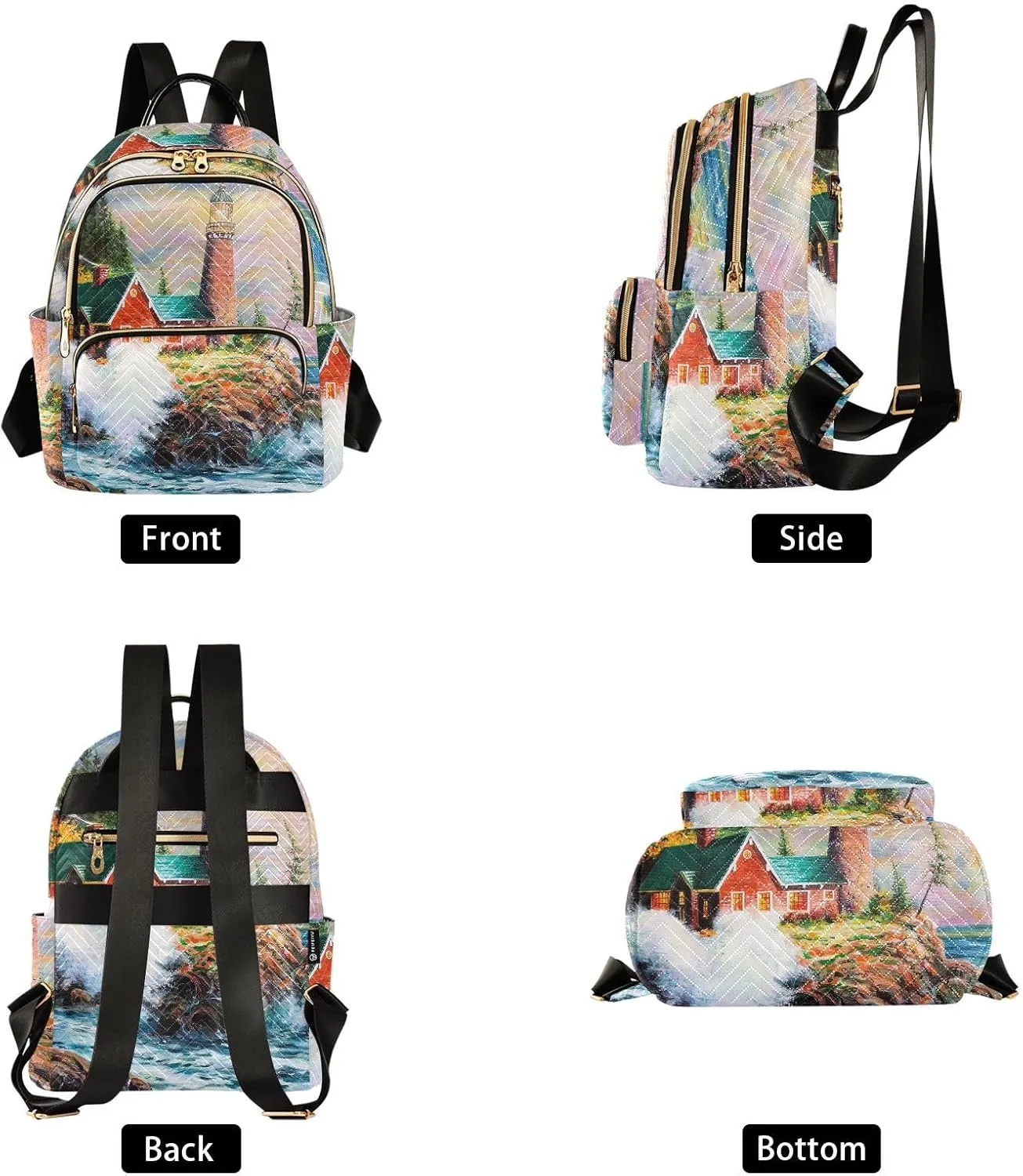 ALAZA Lighthouse on The Seashore Women’s Backpack Purse Causal Daypack Work Travel College Business Trip Bag Shoulder Bag