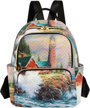 ALAZA Lighthouse on The Seashore Women’s Backpack Purse Causal Daypack Work Travel College Business Trip Bag Shoulder Bag