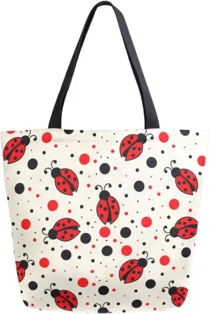 ALAZA Red Black Polka Dots Ladybugs Canvas Tote Bag Top Handle Purses Large Totes Reusable Handbags Cotton Shoulder Bags for Women Travel Work Shopping Grocery