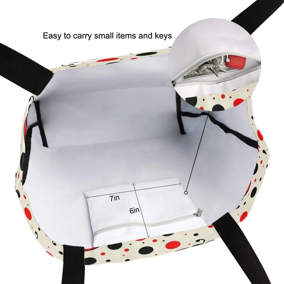 ALAZA Red Black Polka Dots Ladybugs Canvas Tote Bag Top Handle Purses Large Totes Reusable Handbags Cotton Shoulder Bags for Women Travel Work Shopping Grocery