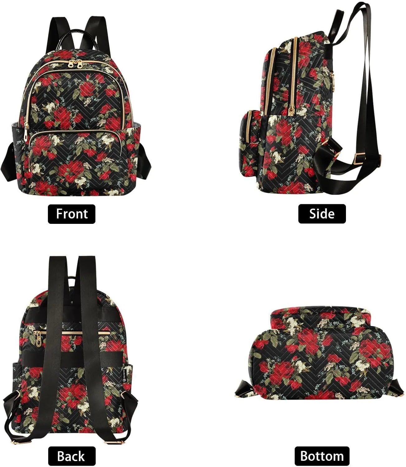 ALAZA Red Roses Black Women’s Backpack Purse Causal Daypack Work Travel College Business Trip Bag Shoulder Bag