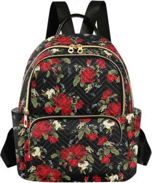 ALAZA Red Roses Black Women’s Backpack Purse Causal Daypack Work Travel College Business Trip Bag Shoulder Bag