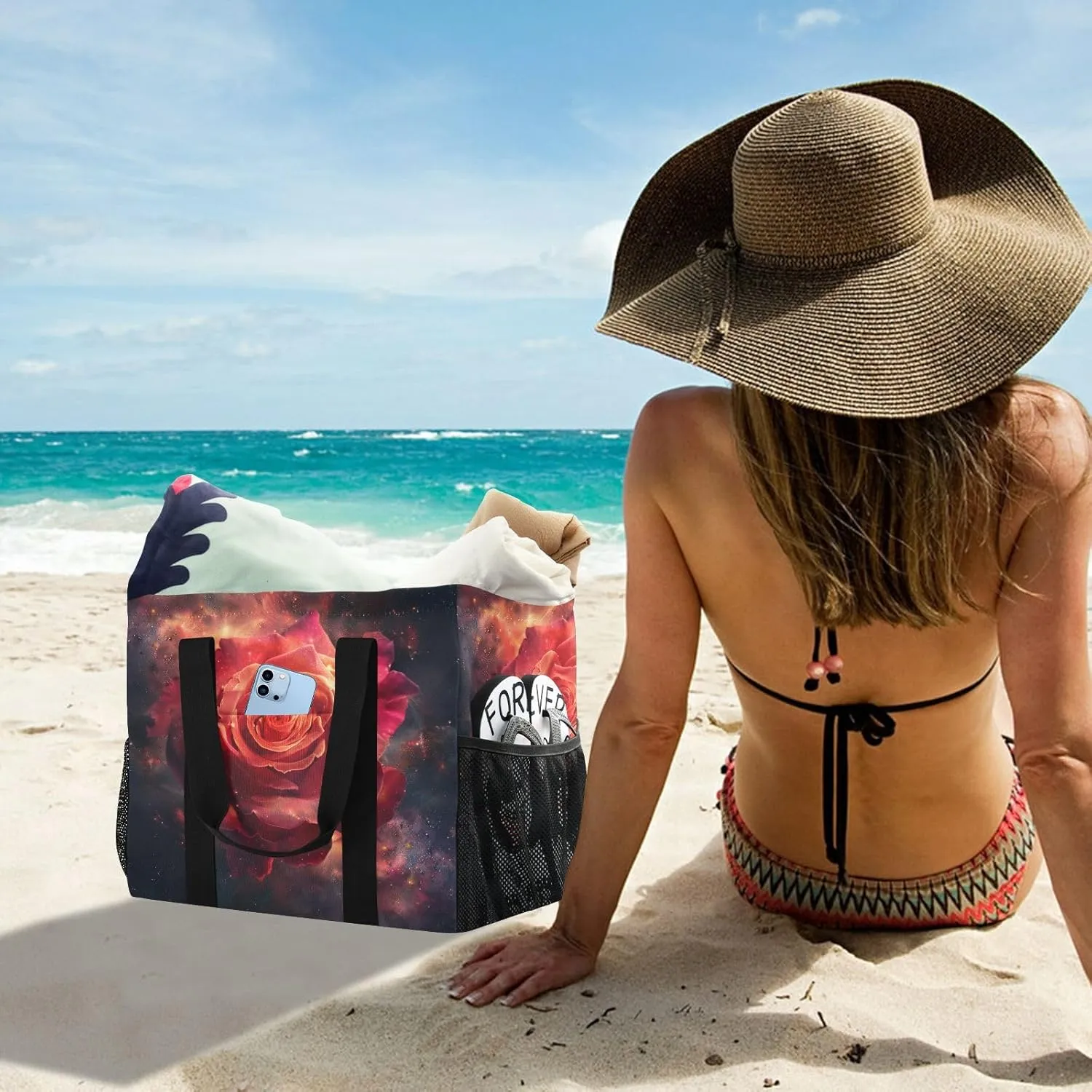 ALAZA Rose Petals Waterproof Beach Tote Bags