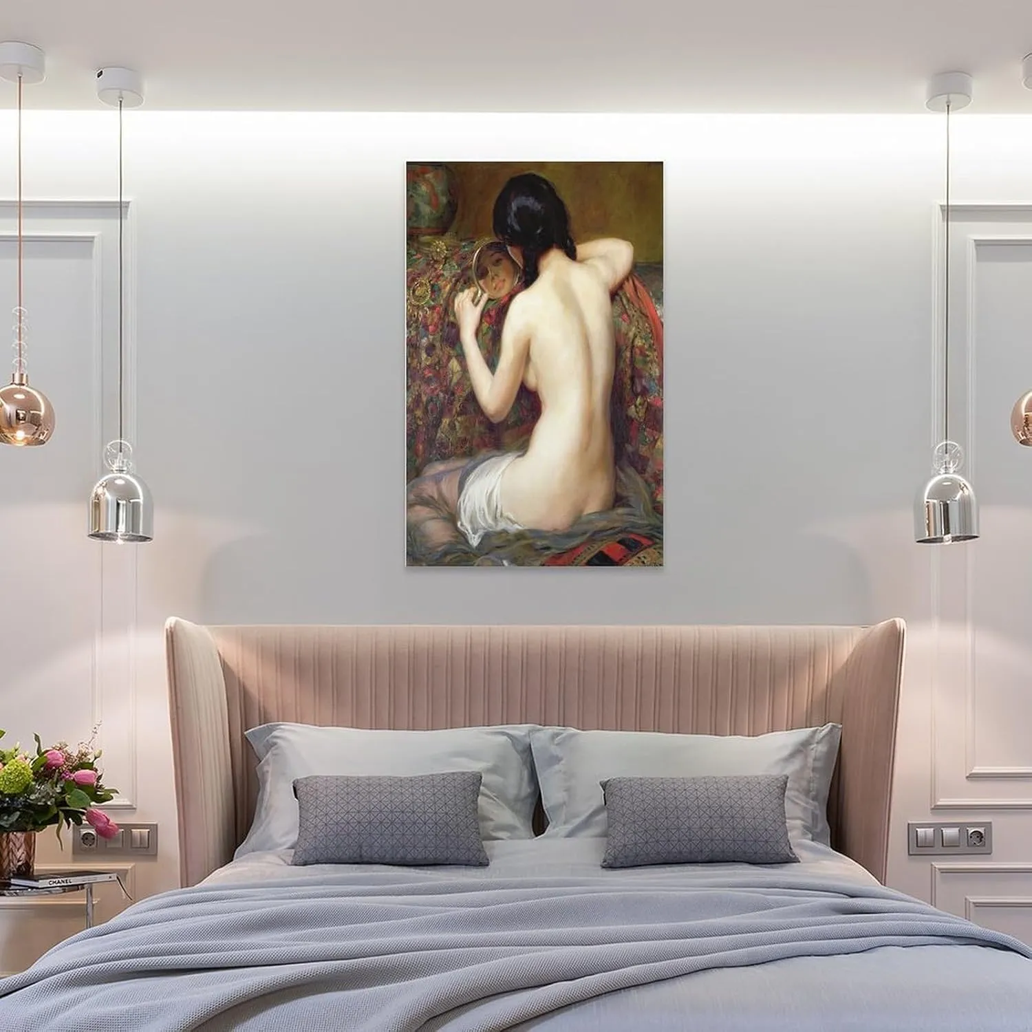 Albert Henry Collings,A Reflection,Beautiful Nude Women,A Woman Looking in The Mirror,art Prints,Vin Poster Print for Teen Boys Room Wall Art Canvas Painting Print Poster for Room Aesthetics Canvas Wa