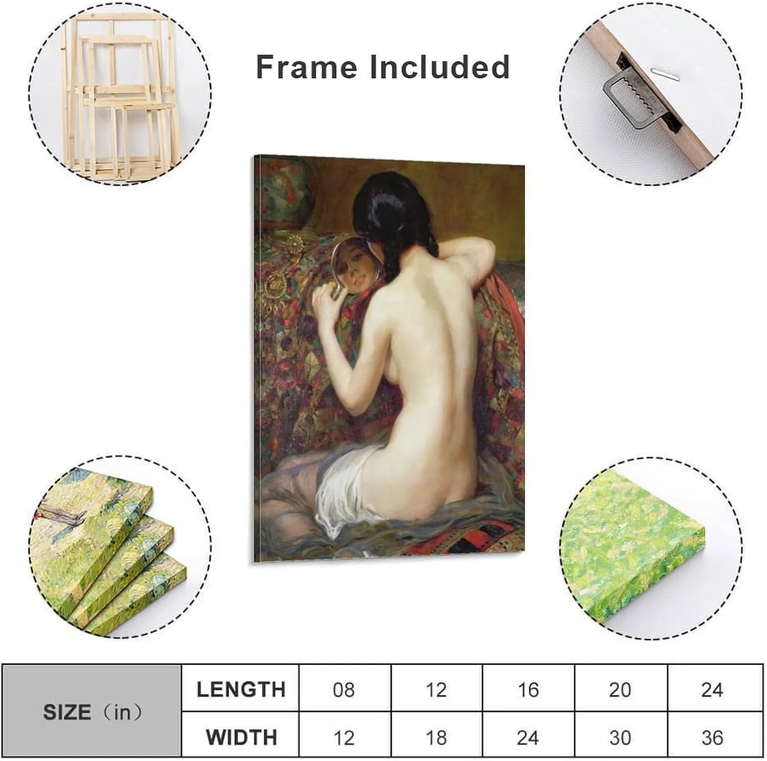 Albert Henry Collings,A Reflection,Beautiful Nude Women,A Woman Looking in The Mirror,art Prints,Vin Poster Print for Teen Boys Room Wall Art Canvas Painting Print Poster for Room Aesthetics Canvas Wa
