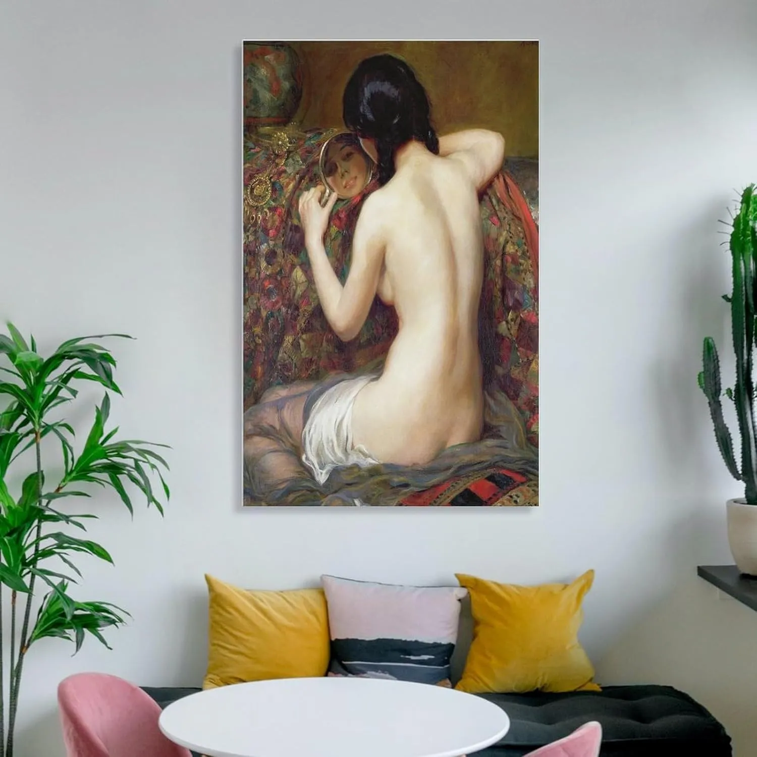 Albert Henry Collings,A Reflection,Beautiful Nude Women,A Woman Looking in The Mirror,art Prints,Vin Poster Print for Teen Boys Room Wall Art Canvas Painting Print Poster for Room Aesthetics Canvas Wa