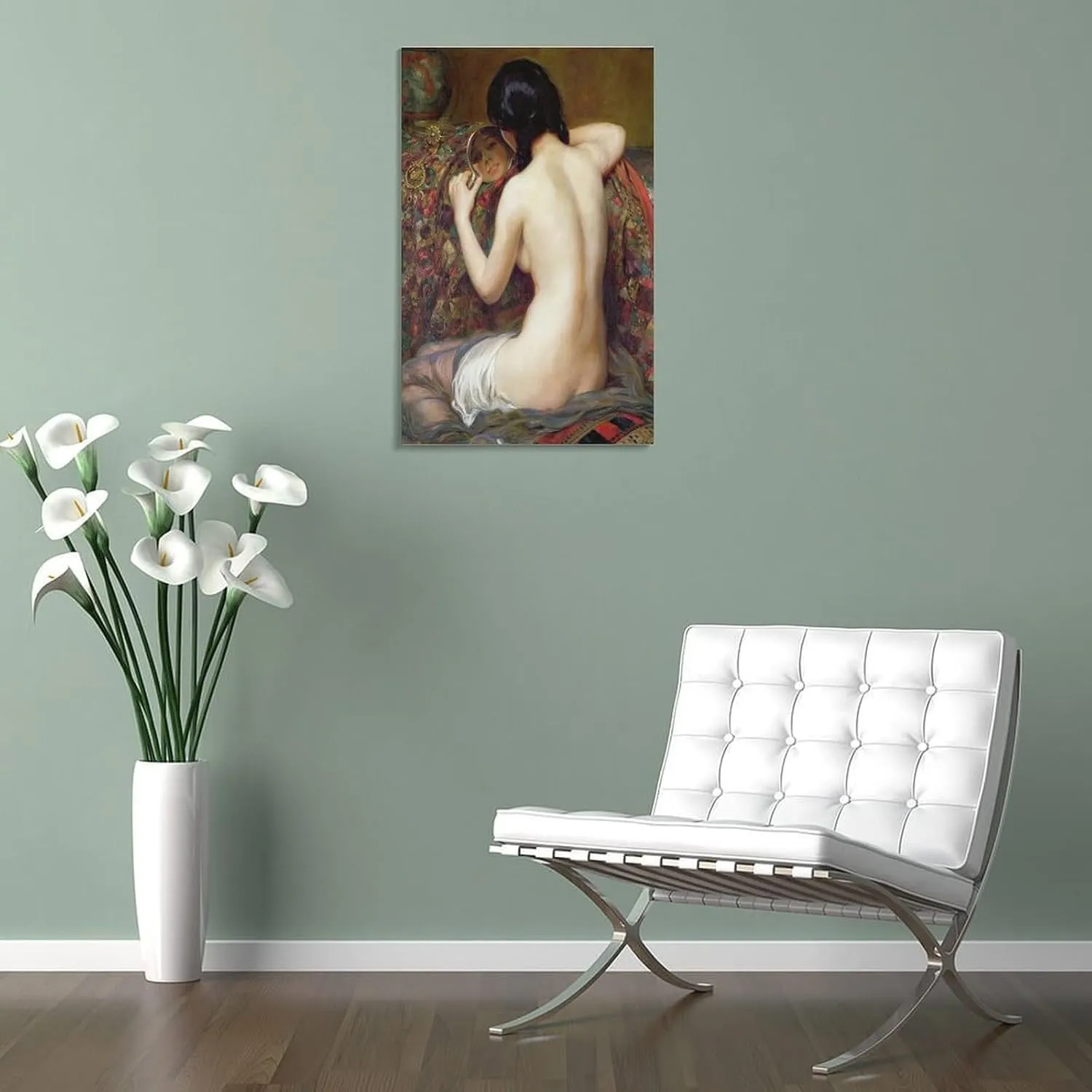 Albert Henry Collings,A Reflection,Beautiful Nude Women,A Woman Looking in The Mirror,art Prints,Vin Poster Print for Teen Boys Room Wall Art Canvas Painting Print Poster for Room Aesthetics Canvas Wa