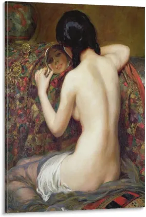 Albert Henry Collings,A Reflection,Beautiful Nude Women,A Woman Looking in The Mirror,art Prints,Vin Poster Print for Teen Boys Room Wall Art Canvas Painting Print Poster for Room Aesthetics Canvas Wa