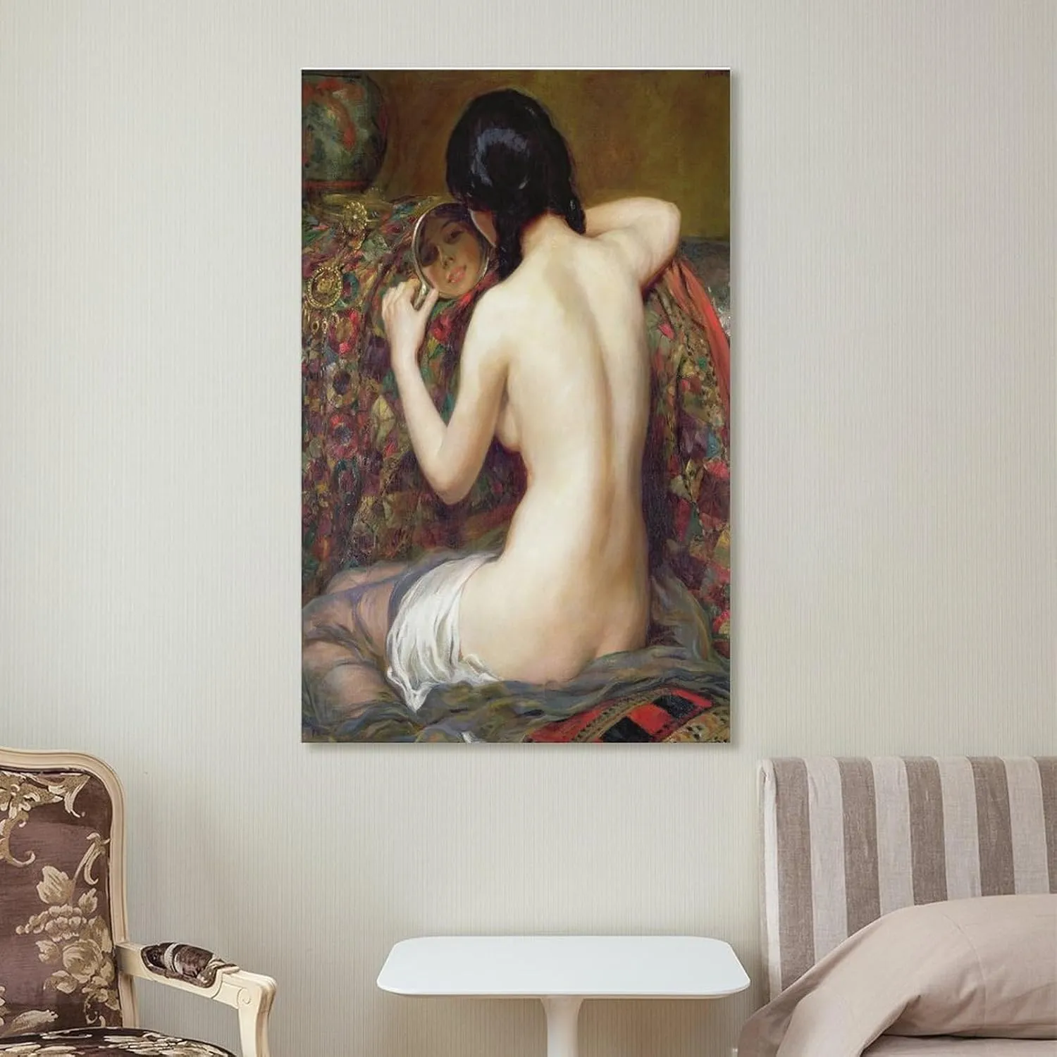 Albert Henry Collings,A Reflection,Beautiful Nude Women,A Woman Looking in The Mirror,art Prints,Vin Poster Print for Teen Boys Room Wall Art Canvas Painting Print Poster for Room Aesthetics Canvas Wa