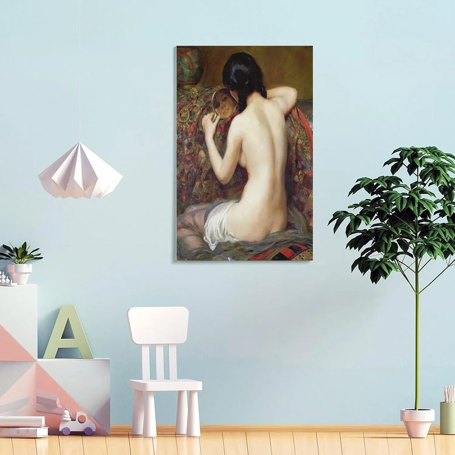Albert Henry Collings,A Reflection,Beautiful Nude Women,A Woman Looking in The Mirror,art Prints,Vin Poster Print for Teen Boys Room Wall Art Canvas Painting Print Poster for Room Aesthetics Canvas Wa