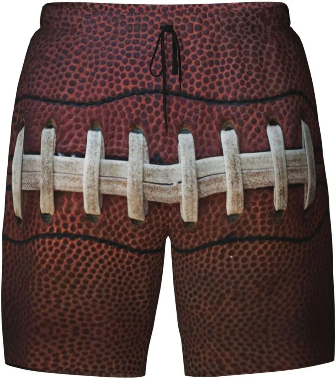 American Football Laces Print Men's Double Layer Swim Shorts, Gym Workout Shorts with Pocket