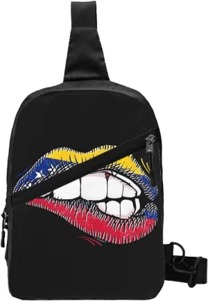American Venezuelan Venezuela Flag Biting Lips Crossbody Bag Portable Sling Bags Foldable Chest Daypack Reusable Sports Shoulder Backpack Diagonally Casual Rucksack Travel Bag