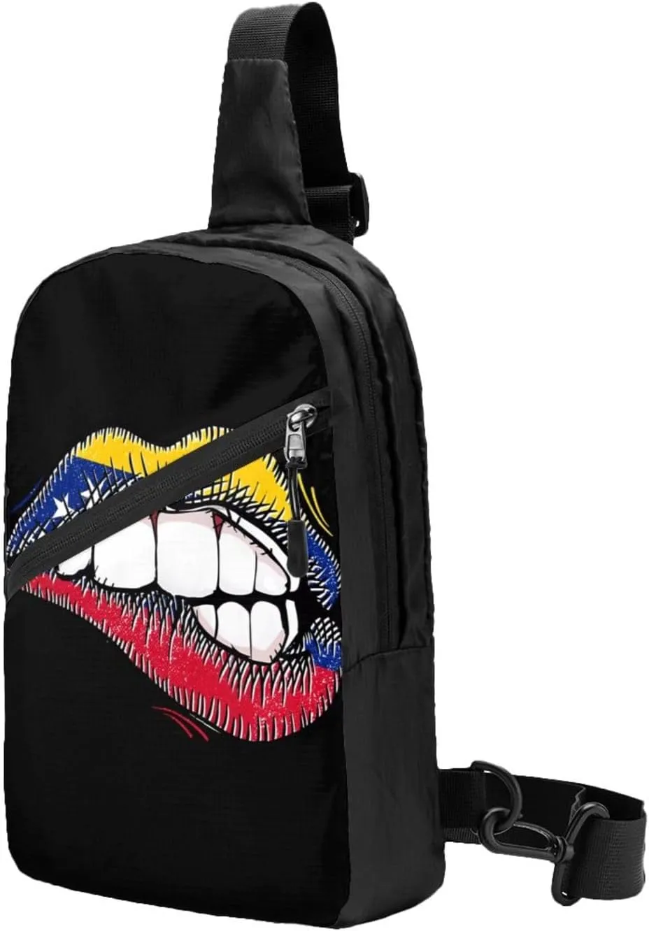 American Venezuelan Venezuela Flag Biting Lips Crossbody Bag Portable Sling Bags Foldable Chest Daypack Reusable Sports Shoulder Backpack Diagonally Casual Rucksack Travel Bag