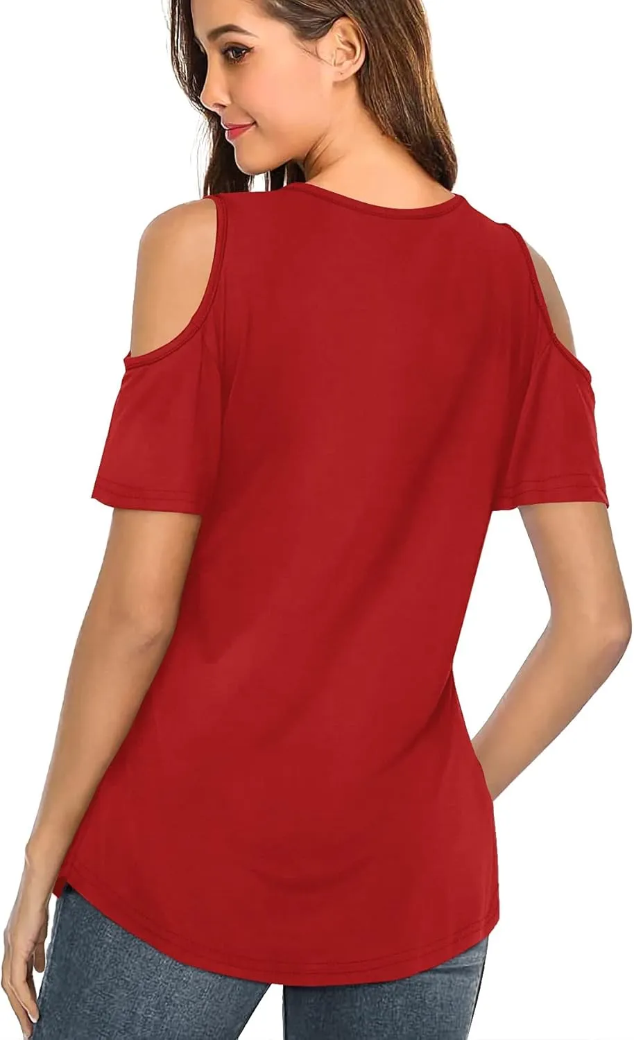 Amoretu Womens Summer Shirts V Neck Criss Cross Cold Shoulder Tops Blouse