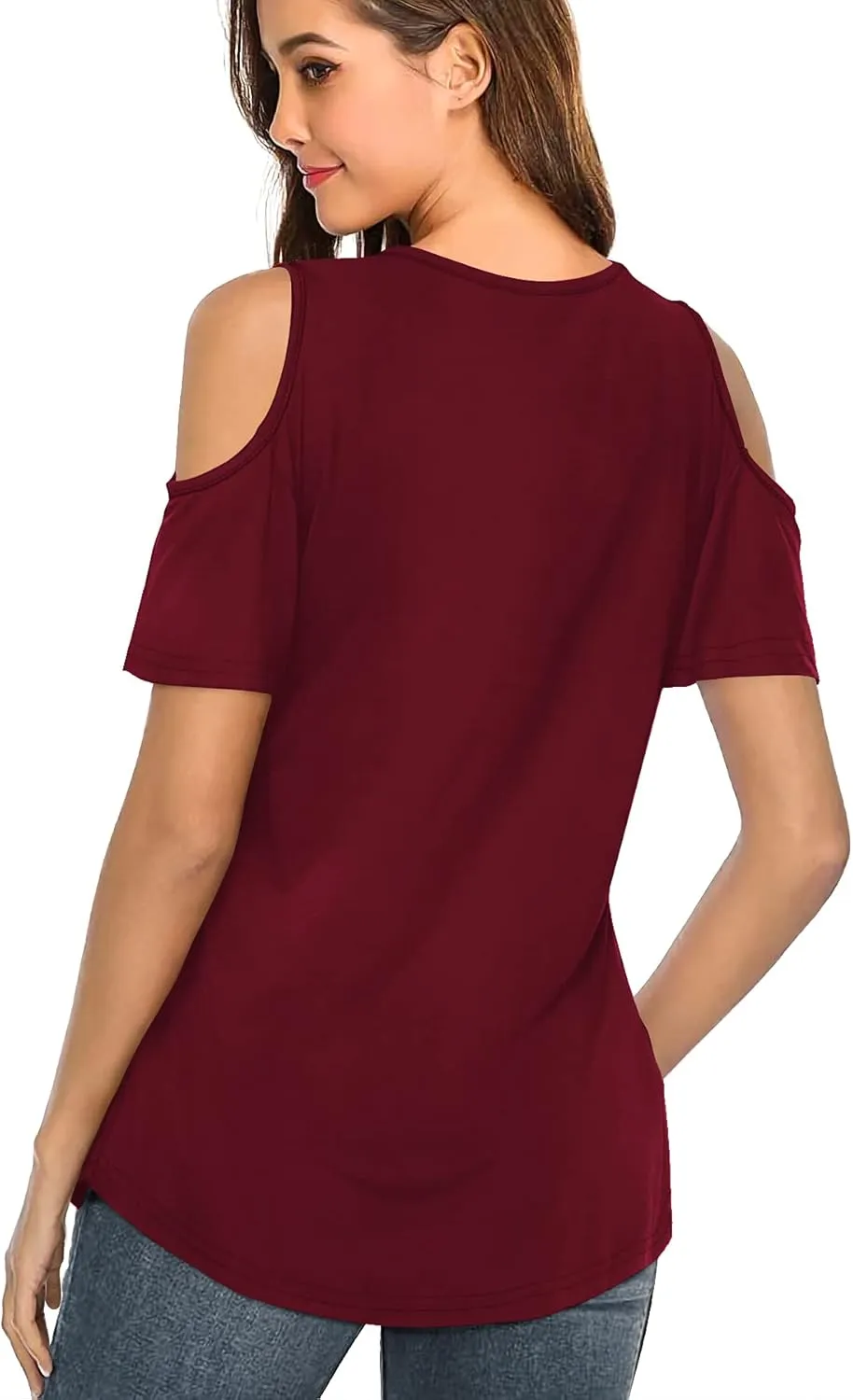 Amoretu Womens Summer Shirts V Neck Criss Cross Cold Shoulder Tops Blouse