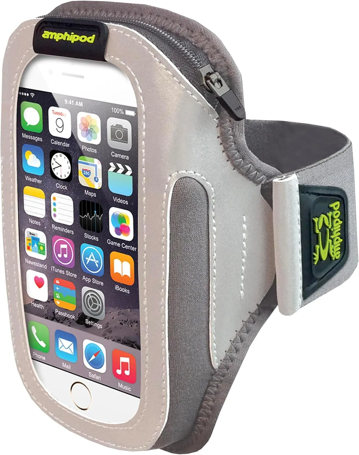 Amphipod ArmPod SmartView Sumo Armband, Reflective Arm or Belt Cell Phone Accessory with Zip Storage for Running & Walking - Silver/Charcoal - XL