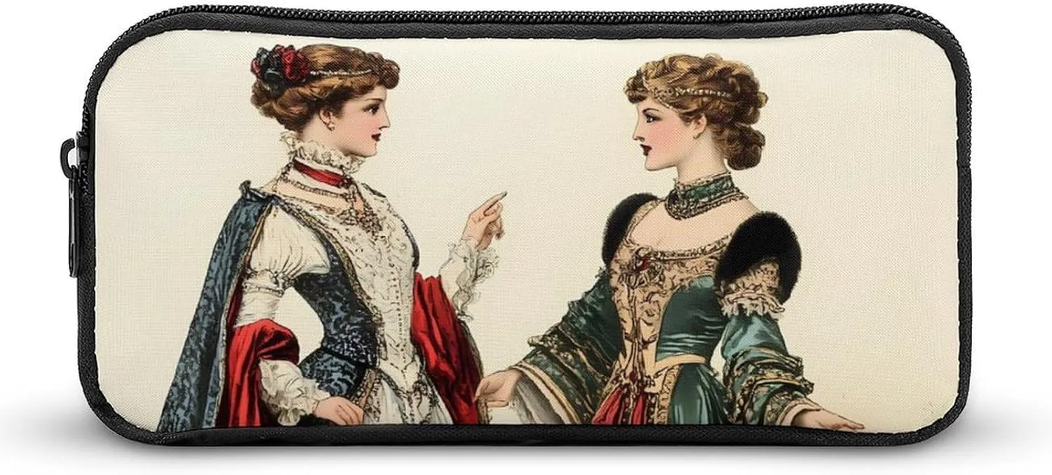 Ancient European Victorian Era Royal Court Lady Pen Pencil & Marker Cases Large Capacity Pen Pouch Stationery Organizer Makeup Bag with Zippered