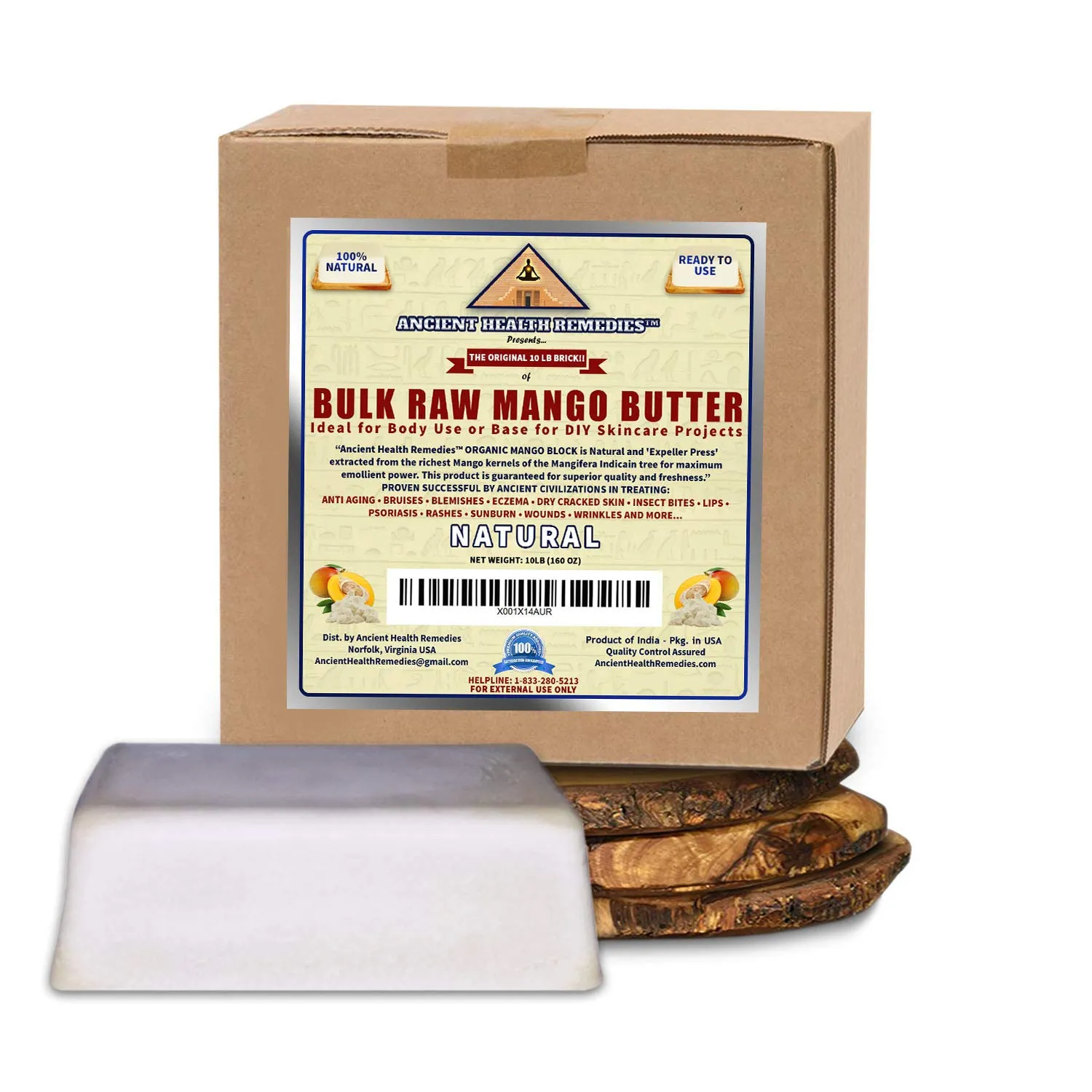 ANCIENT HEALTH REMEDIES Organic Unrefined Raw MANGO BUTTER JAR/BLOCKS Bulk, Light Mango Aroma, Non-Greasy Base for Beauty, Skin Moisturizing, DIY Base for Body Butter & Hand Creams (10 LB)