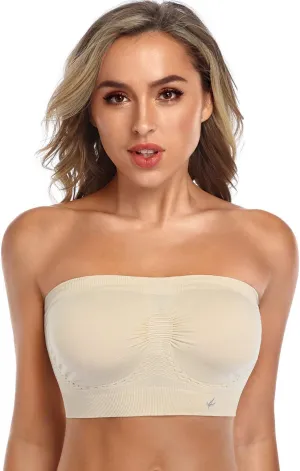 ANGOOL Strapless Comfort Wireless Bra with Slip Silicone Bandeau Bralette Tube Top