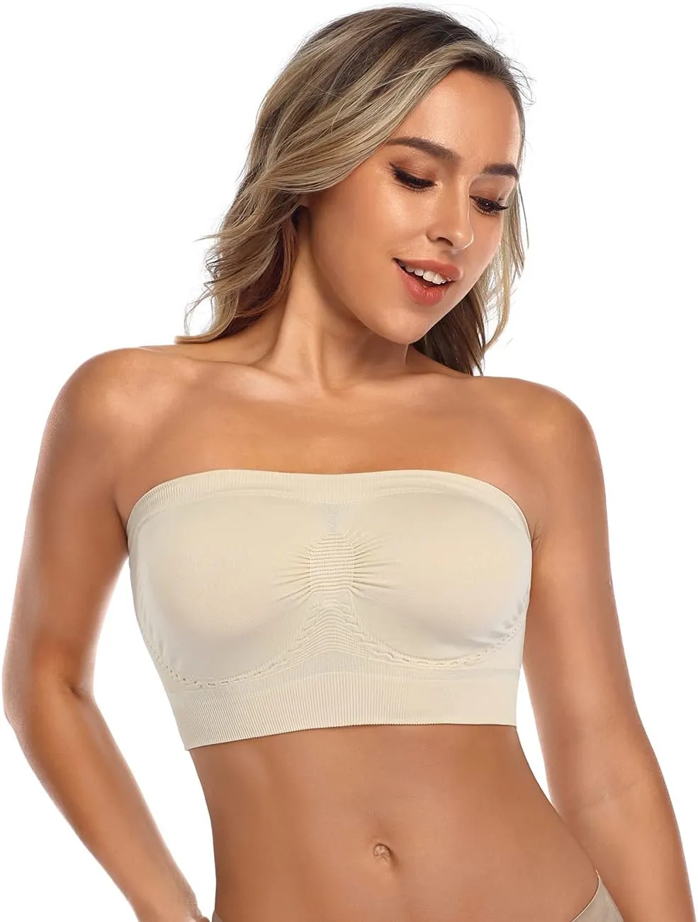 ANGOOL Strapless Comfort Wireless Bra with Slip Silicone Bandeau Bralette Tube Top
