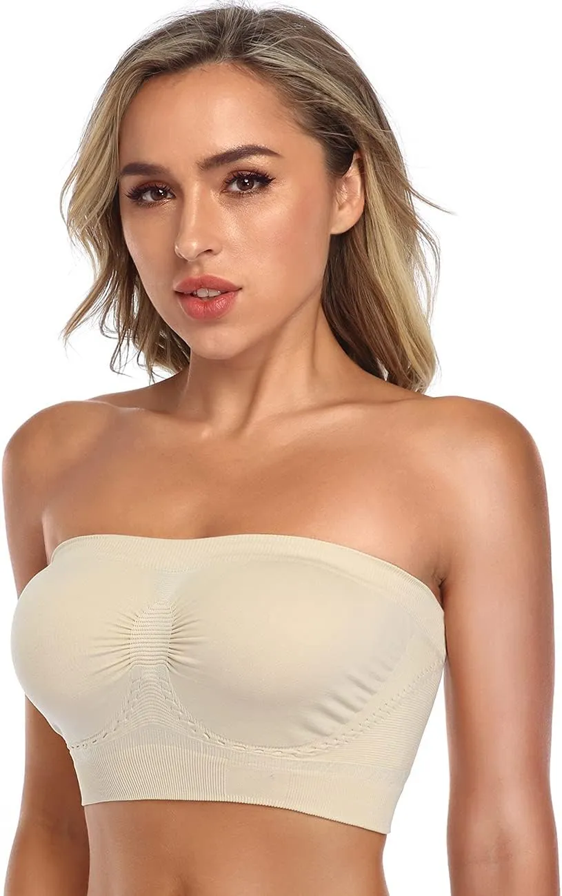 ANGOOL Strapless Comfort Wireless Bra with Slip Silicone Bandeau Bralette Tube Top